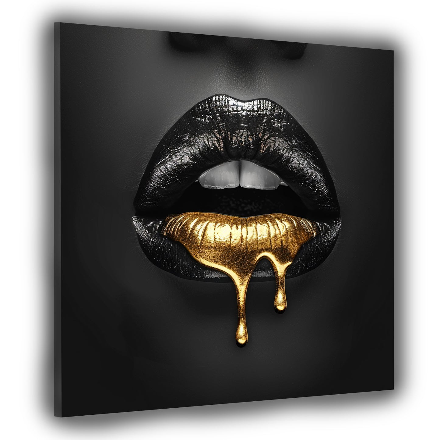 Wandbild Kunstwerk elegante Lippen in Gold