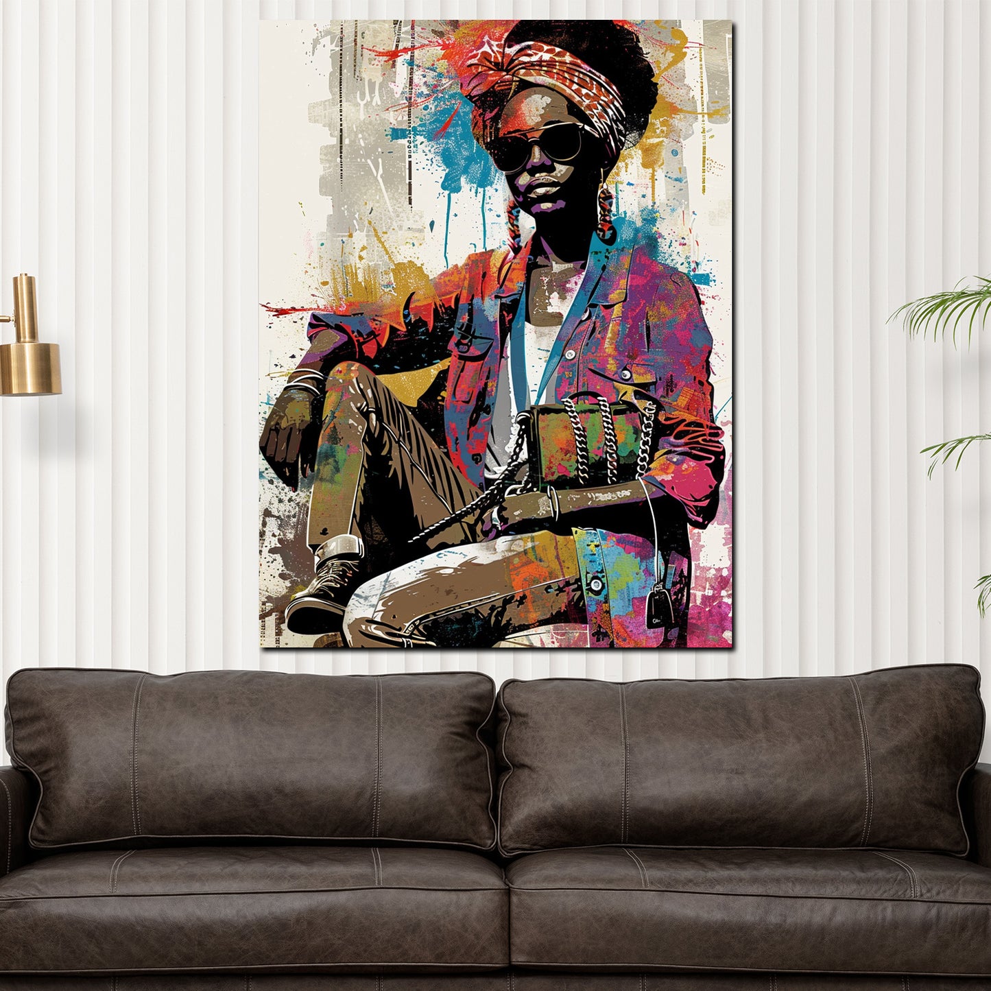 Wandbild Kunstwerk farbenfrohe afrikanische Frau Street Art Design