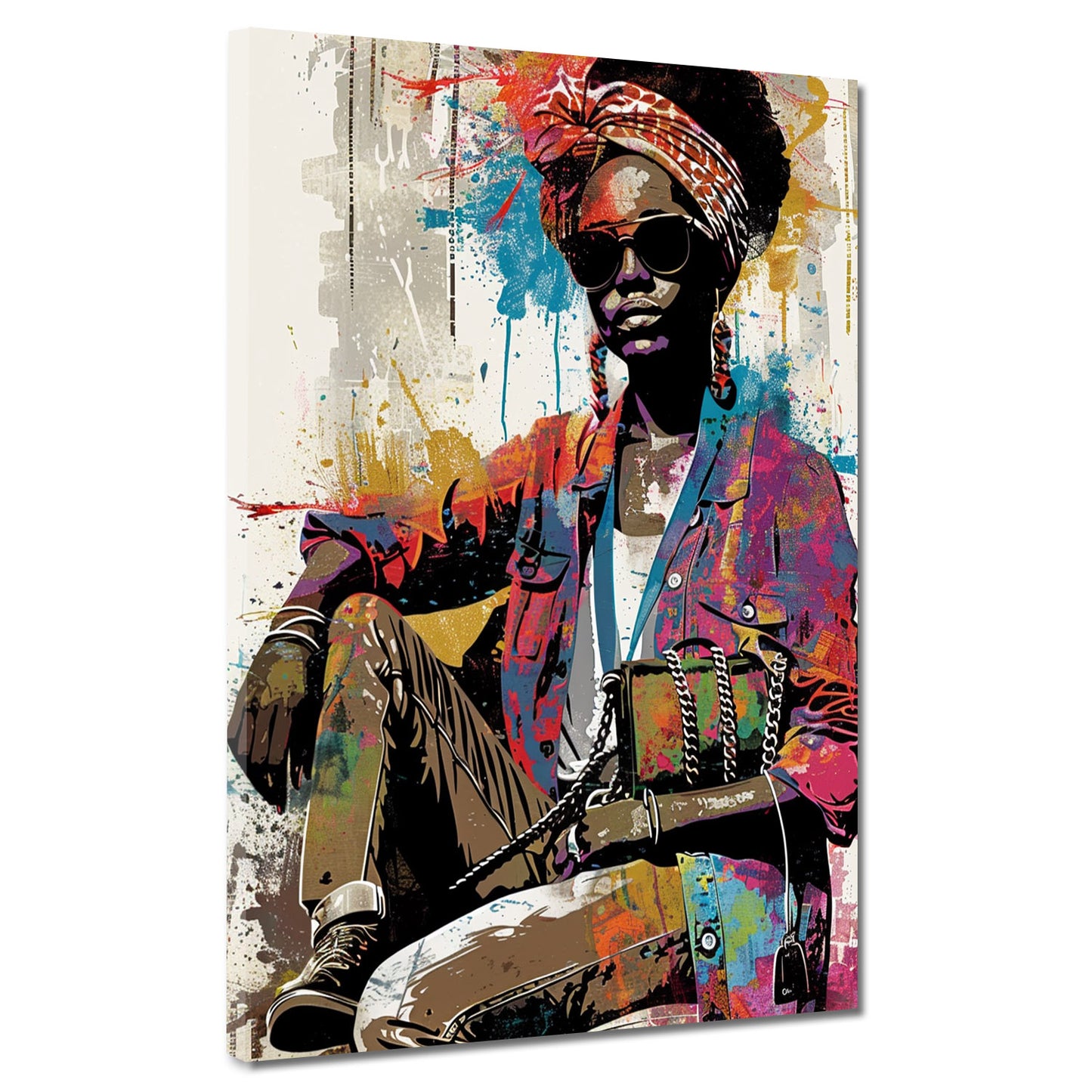 Wandbild Kunstwerk farbenfrohe afrikanische Frau Street Art Design