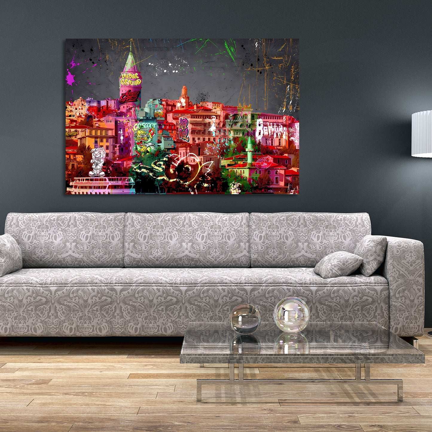 Wandbild Kunstwerk farbige Skyline Istanbul Graffiti Art