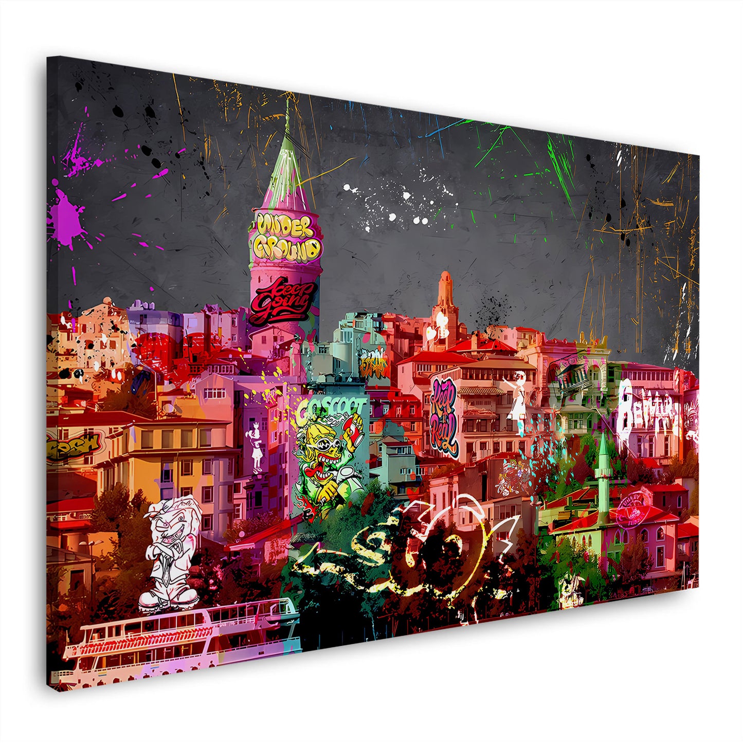 Wandbild Kunstwerk farbige Skyline Istanbul Graffiti Art