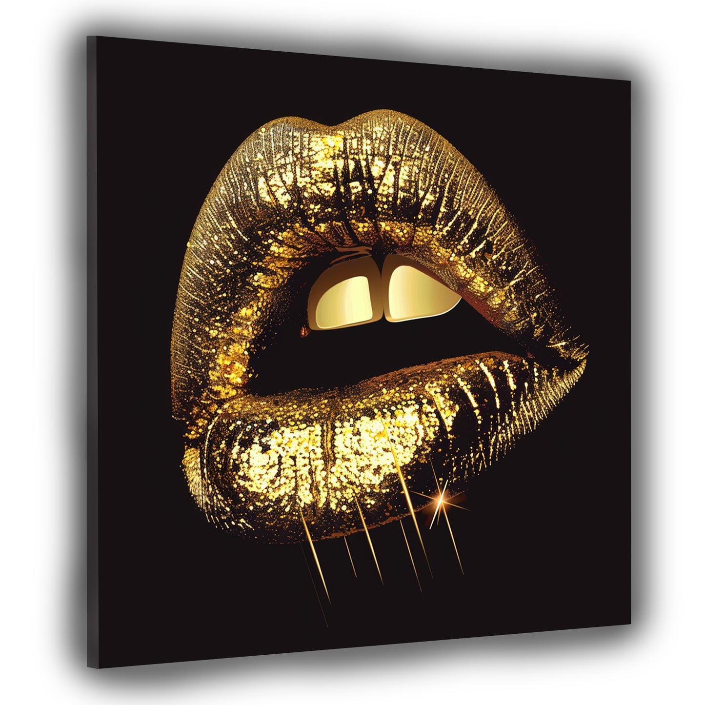 Wandbild Kunstwerk glänzende goldene Lippen