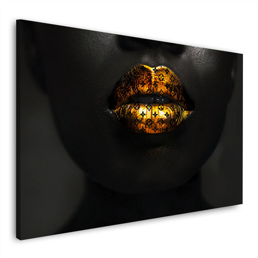 Wandbild Kunstwerk glamouröse Lippen in Goldoptik Luxus Style