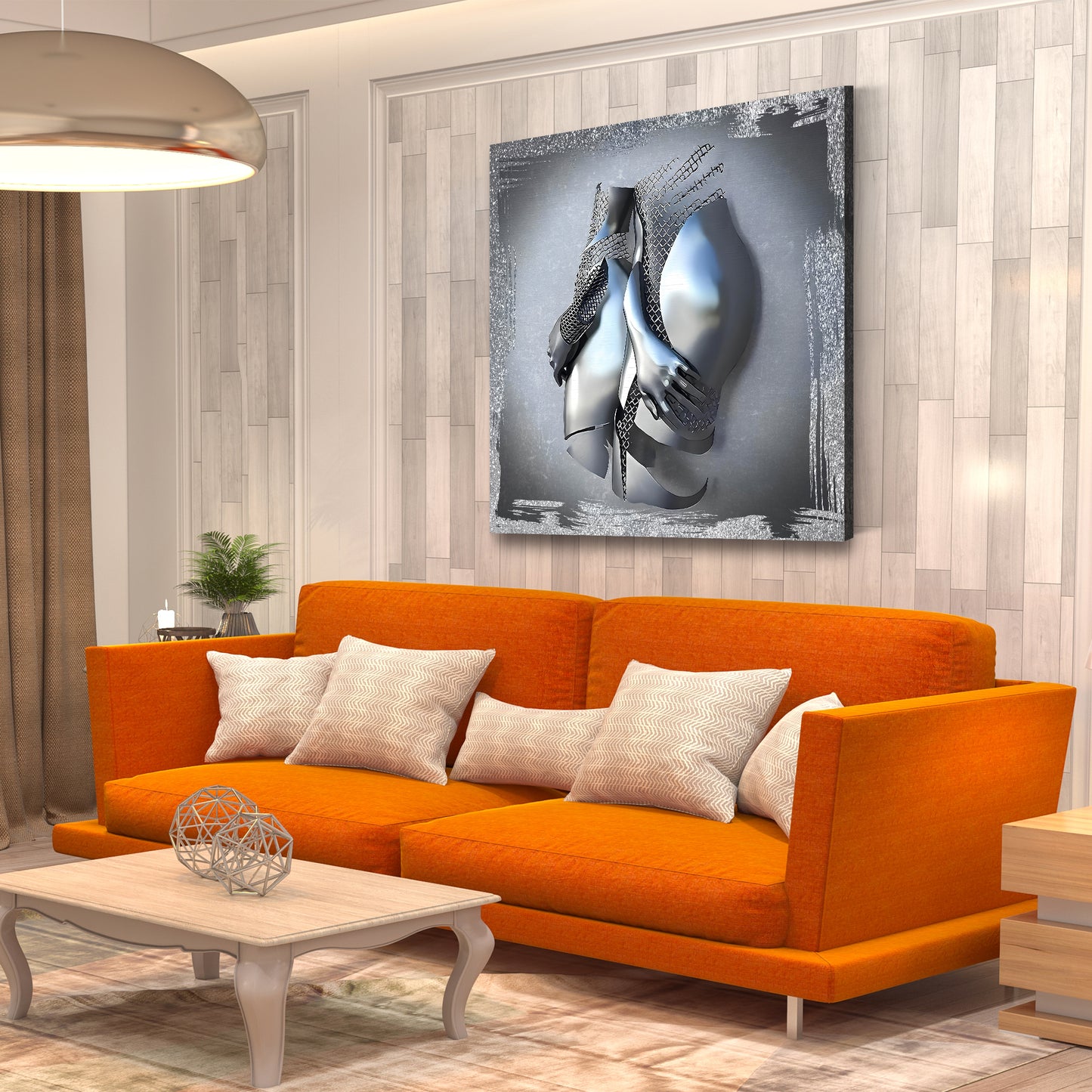 Wandbild Kunstwerk modern 2 Körper 3D Metallfiguren Metall Wandkunst Silver Style