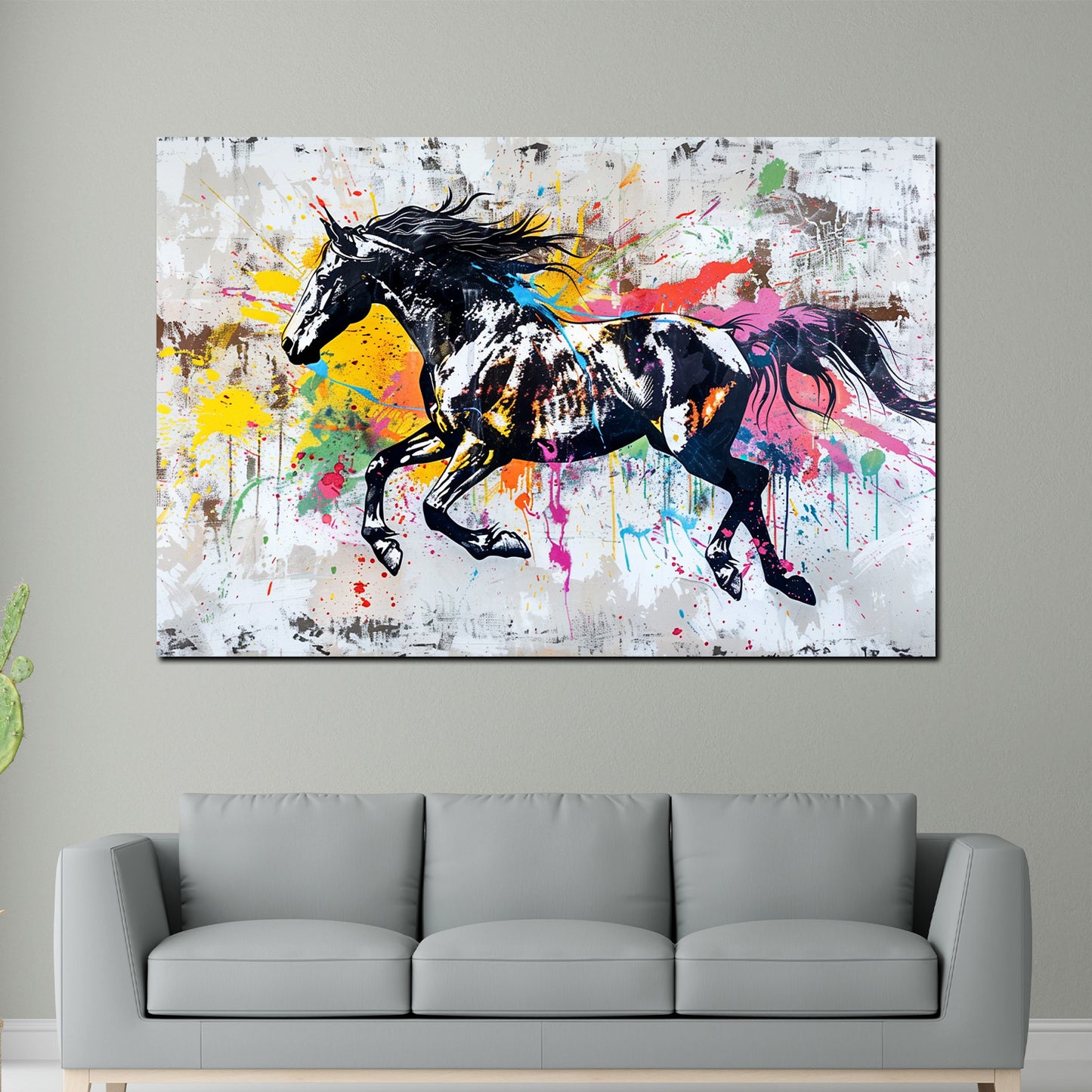 Wandbild Kunstwerk modern rennendes Pferd Colour Splash