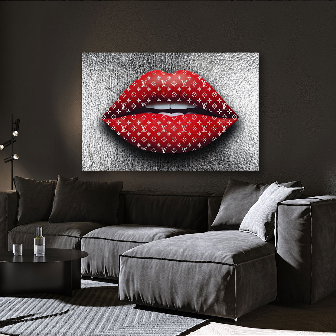 Wandbild Kunstwerk moderne Pop Art mit roten Lippen und stilvollem Design