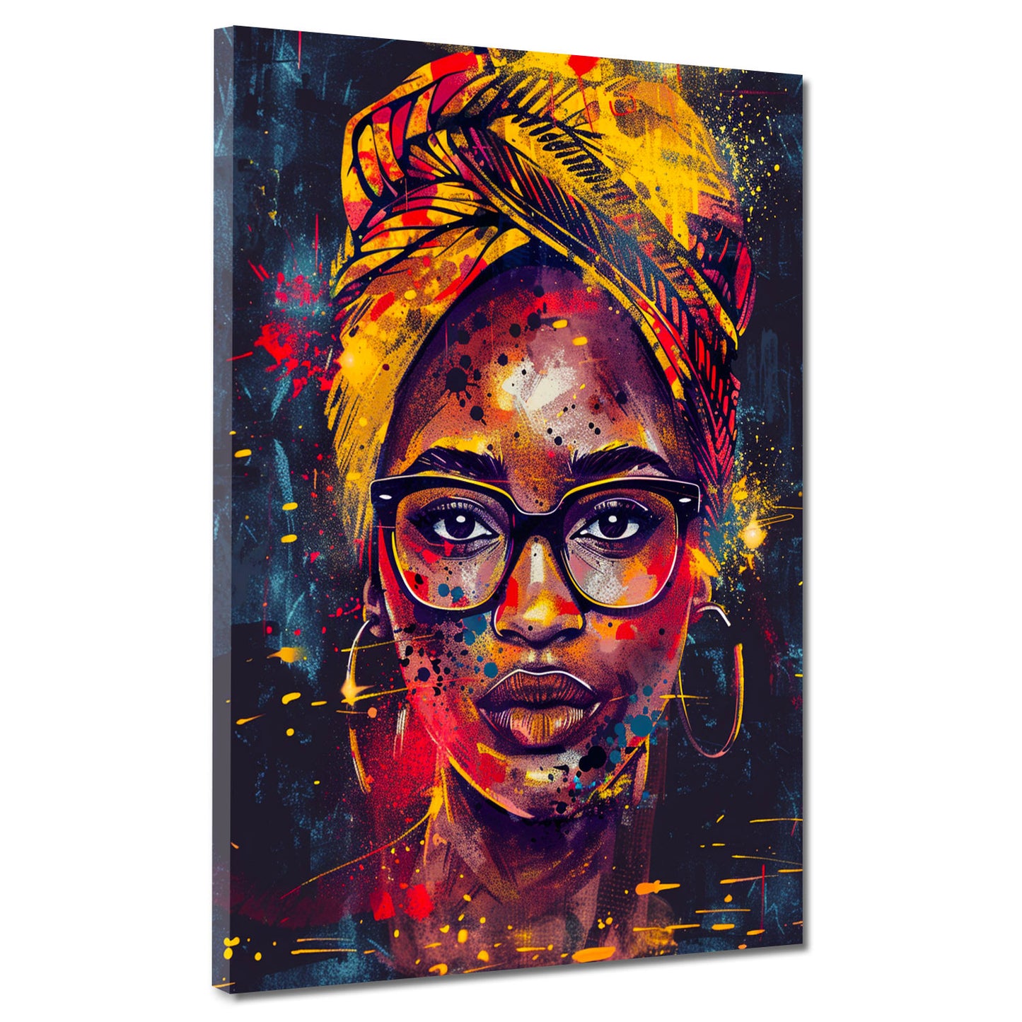 Wandbild Kunstwerk moderne afrikanische Frau mit leuchtendem Kopftuch Pop Art