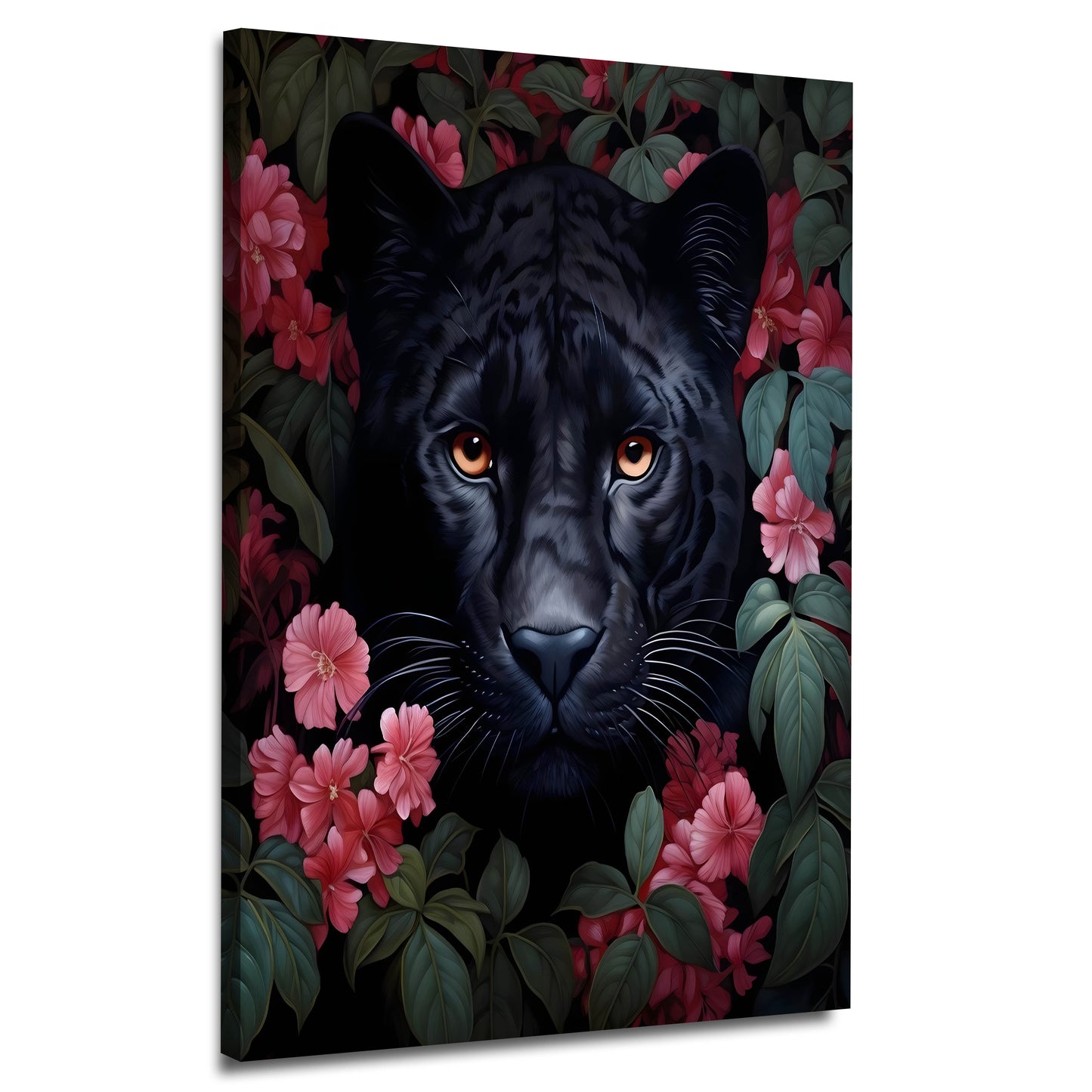 Wandbild Kunstwerk schwarzer Panther Flower Style