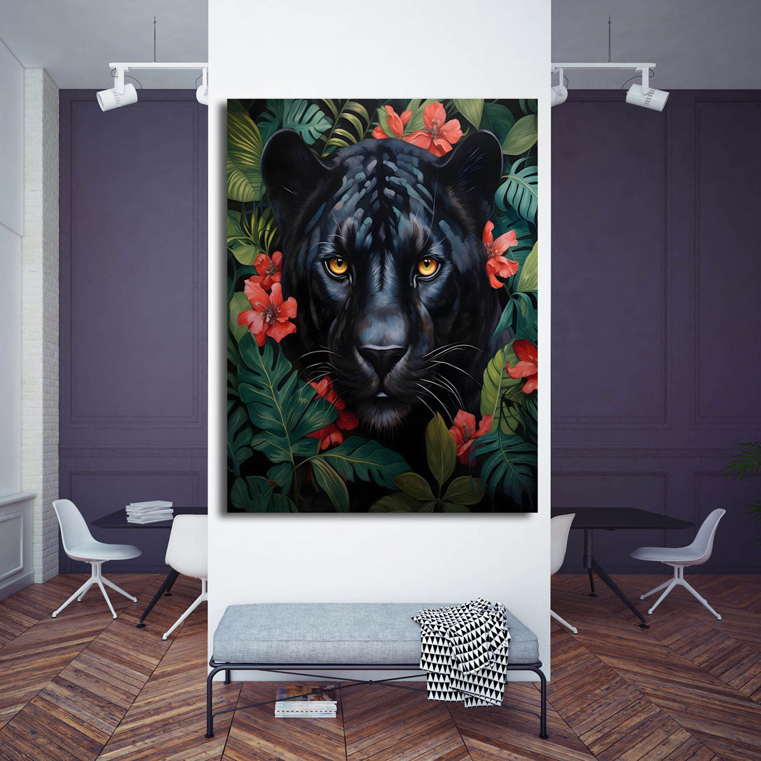 Wandbild Kunstwerk schwarzer Panther Forest Style