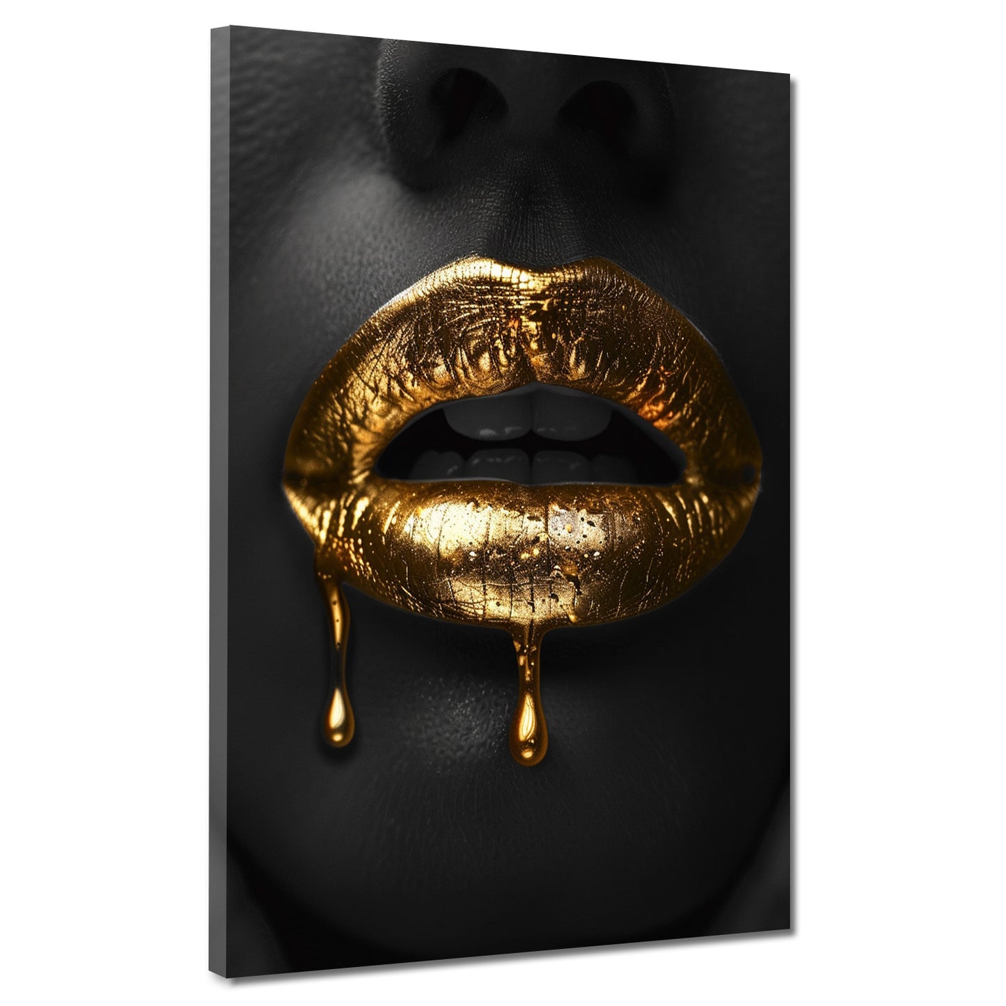 Wandbild Kunstwerk sinnliche Lippen mit Gold