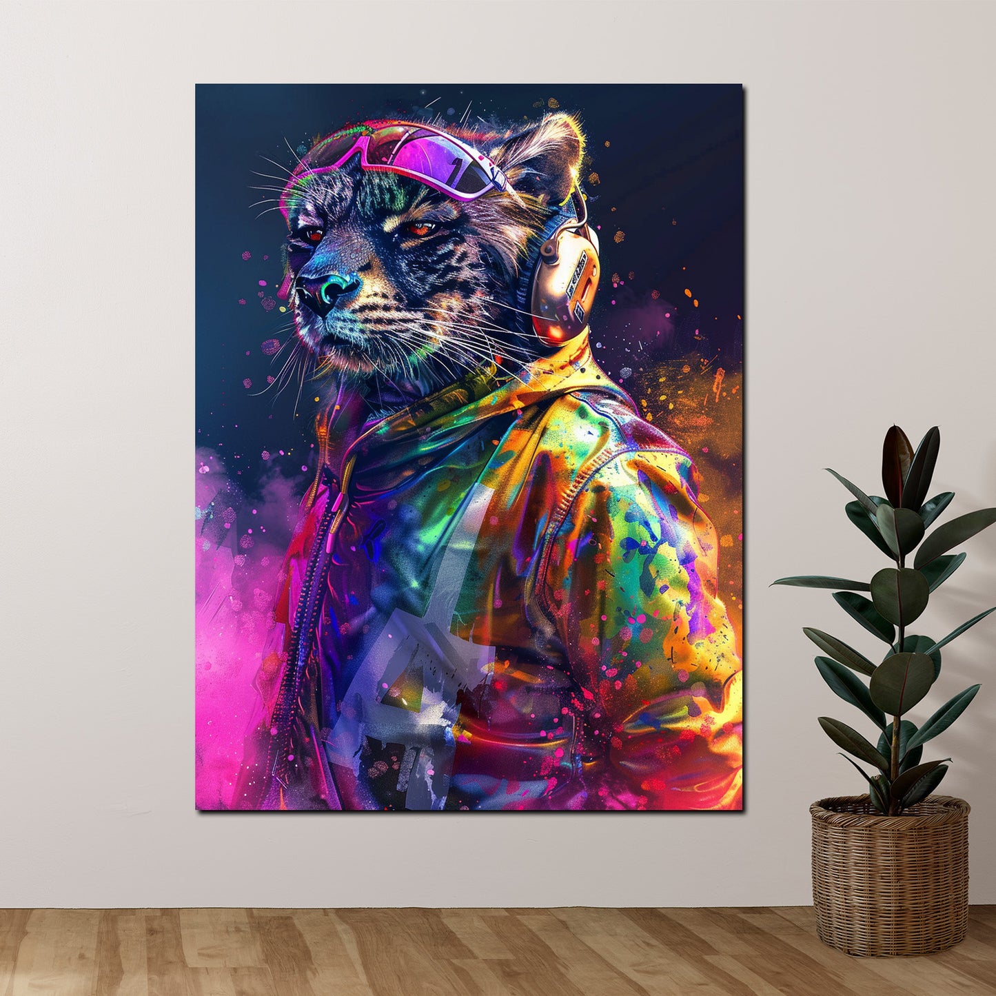 Wandbild Kunstwerk stylischer Leopard in Neonfarben modernes Design