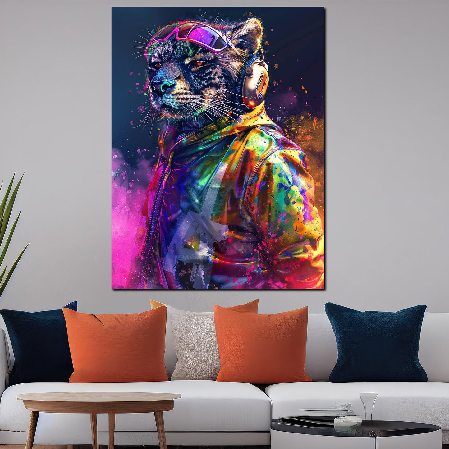 Wandbild Kunstwerk stylischer Leopard in Neonfarben modernes Design