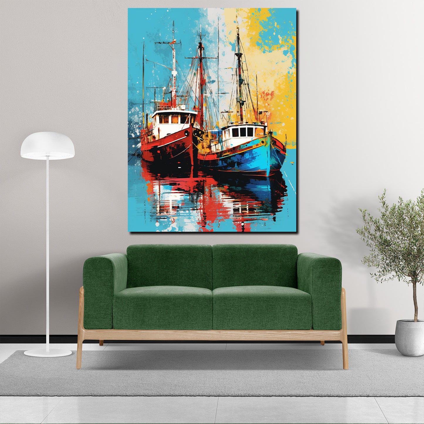 Wandbild Kunstwerk abstrakt zwei Boote Painting Style