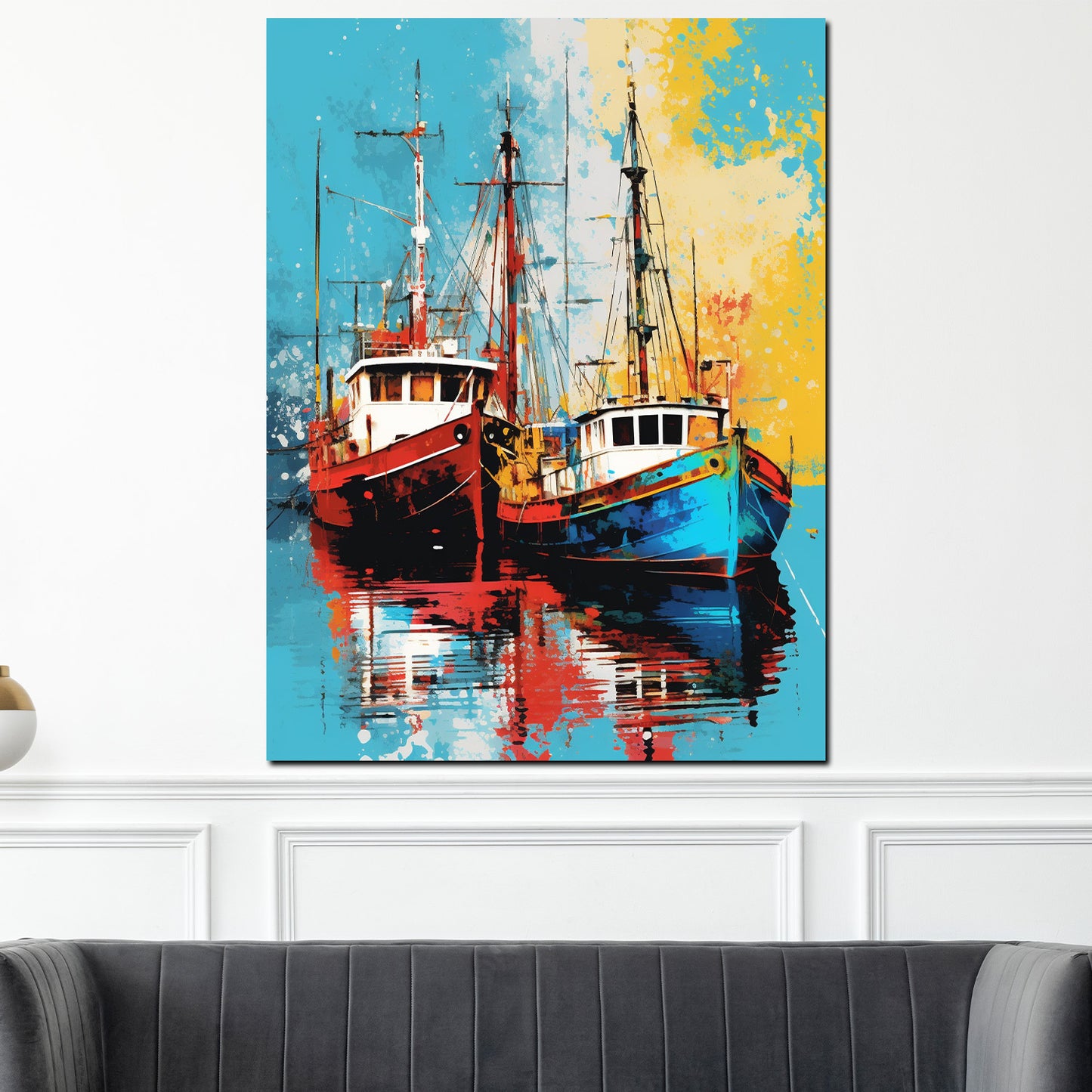 Wandbild Kunstwerk abstrakt zwei Boote Painting Style