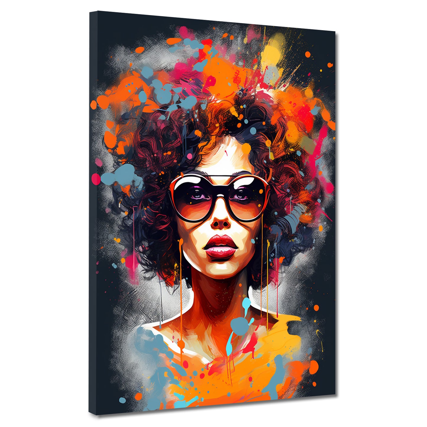 Wandbild Kunstwerk afrikanische Frau mit Locken und Sonnenbrille Colour Style