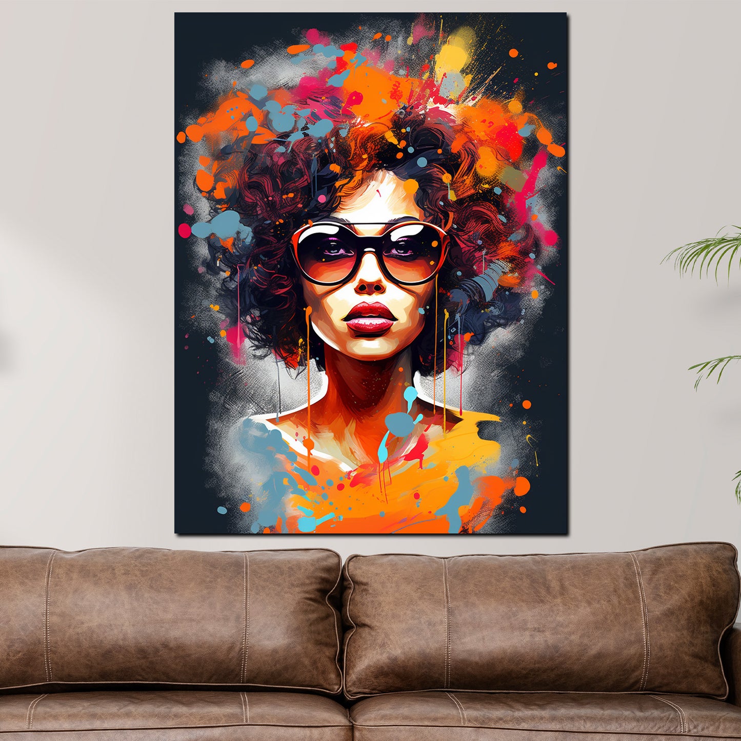 Wandbild Kunstwerk afrikanische Frau mit Locken und Sonnenbrille Colour Style