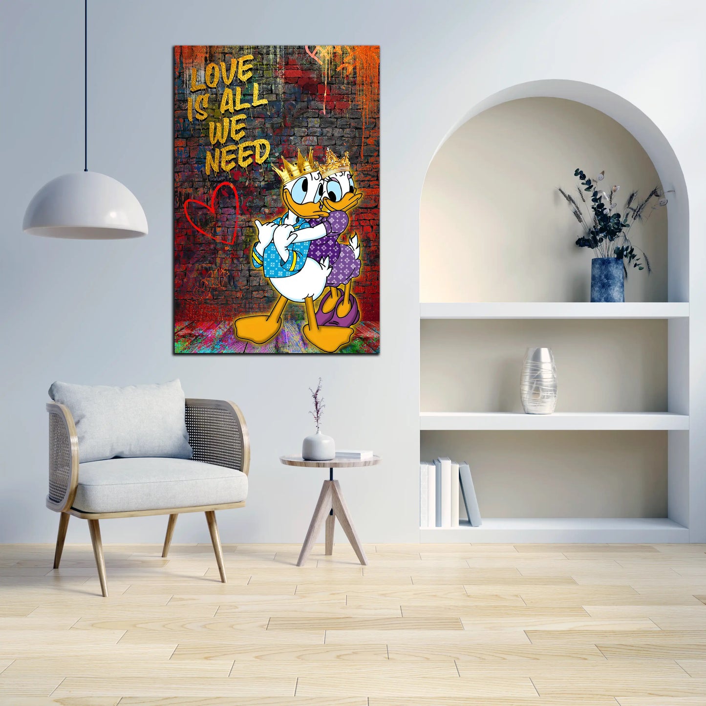 Wandbild Kunstwerk King Donald Love Is All We Need, Pop Art Comic