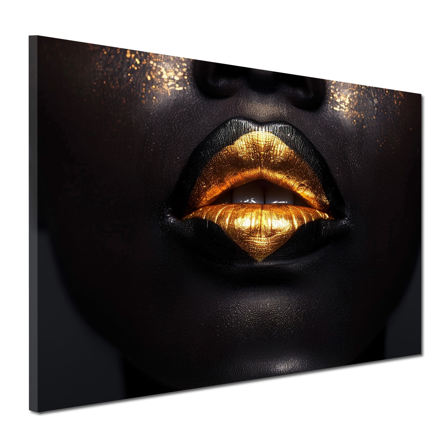 Wandbild Kunstwerk Black Women verführerische Lippen in Gold