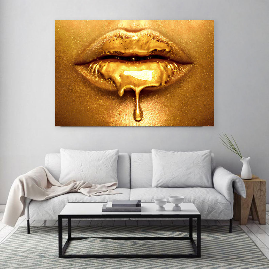 Wandbild Kunstwerk Lippen Gold Style