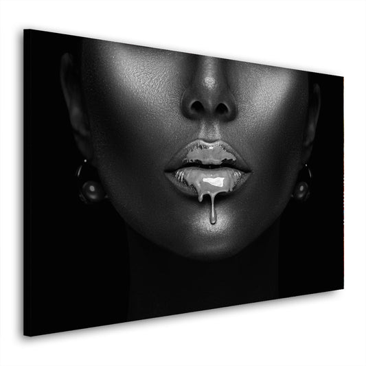 Wandbild Kunstwerk schöne Frau mit silber Lippen