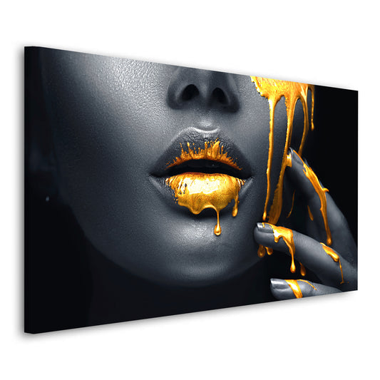 Wandbild Kunstwerk Abstract Gold Lips