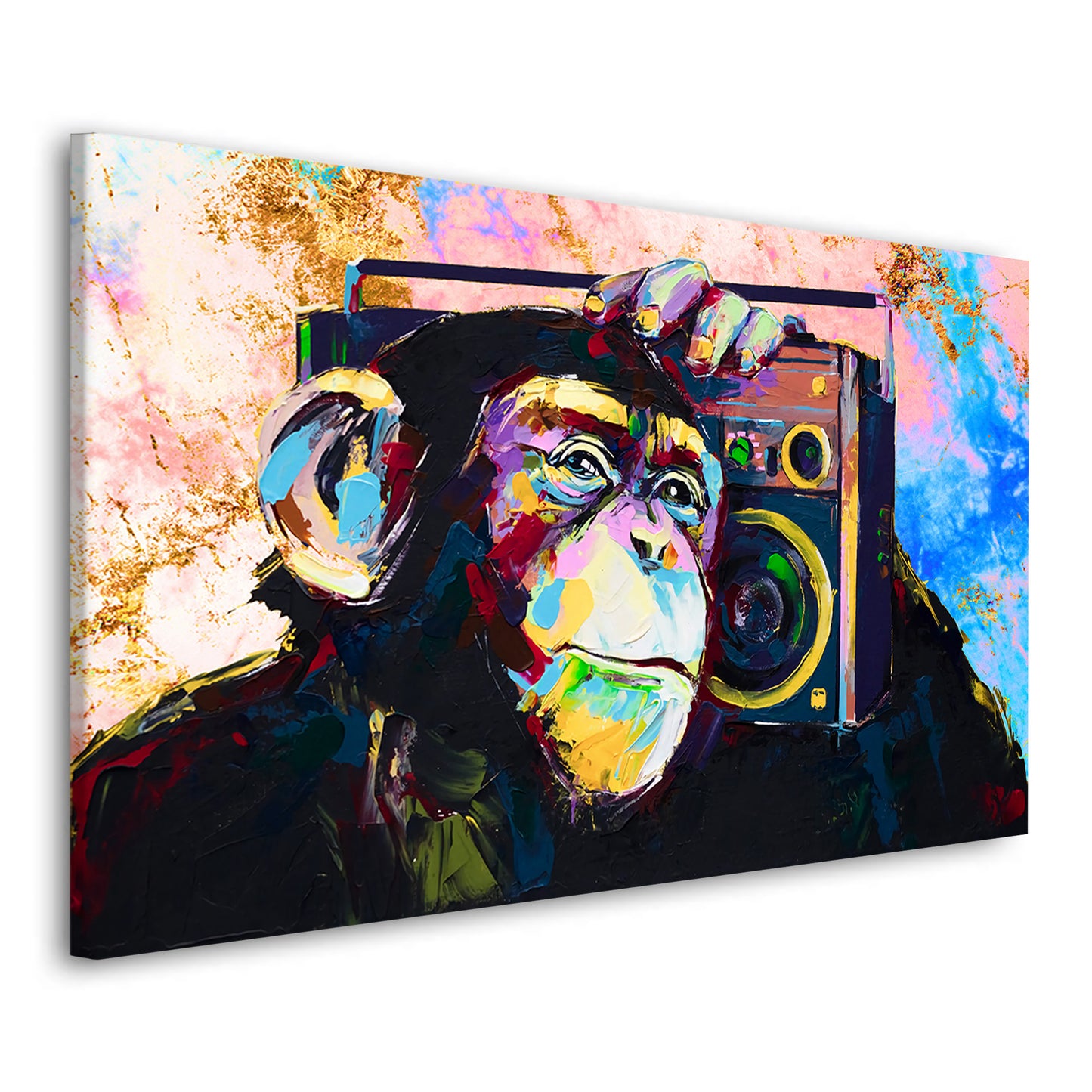 Wandbild Kunstwerk Affe Monkey mit Radio Pop Art