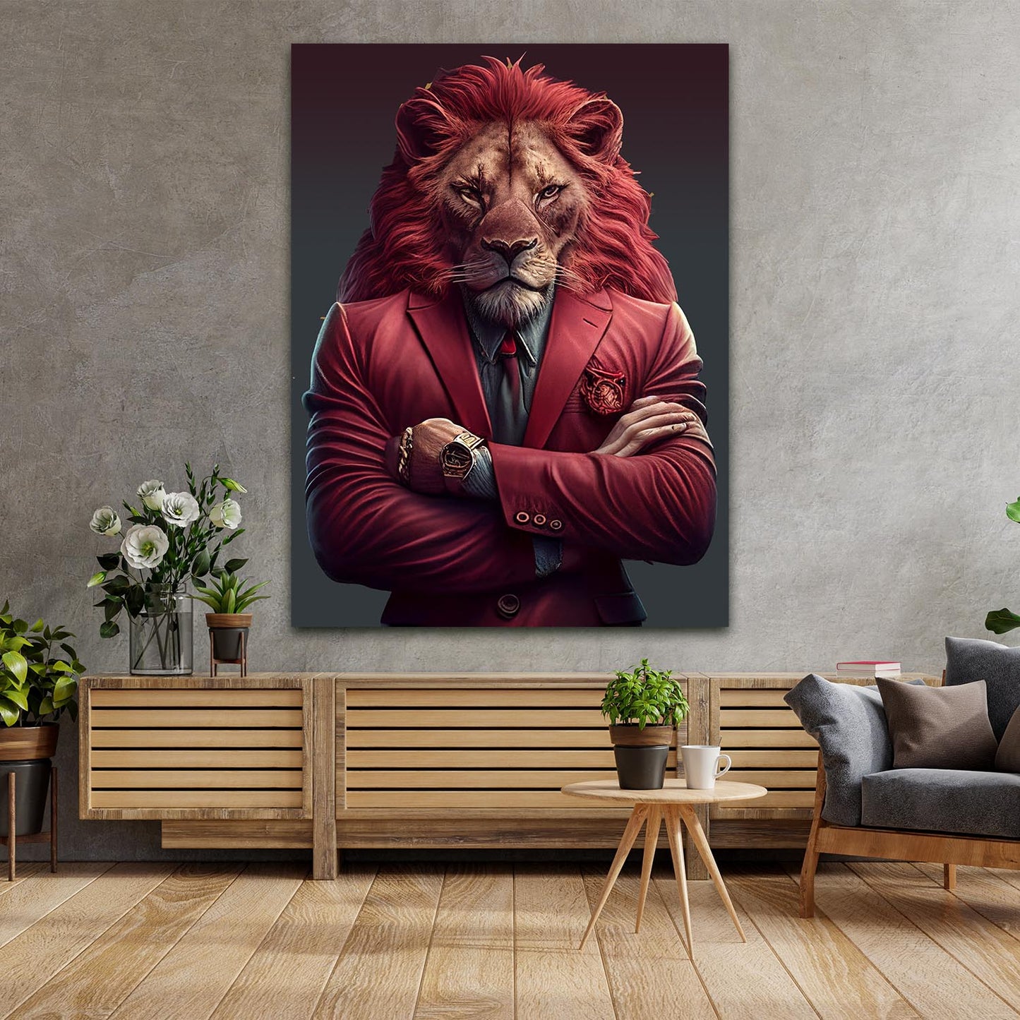 Wandbild Kunstwerk Be Cool Pop Art Suit Lion, Löwe