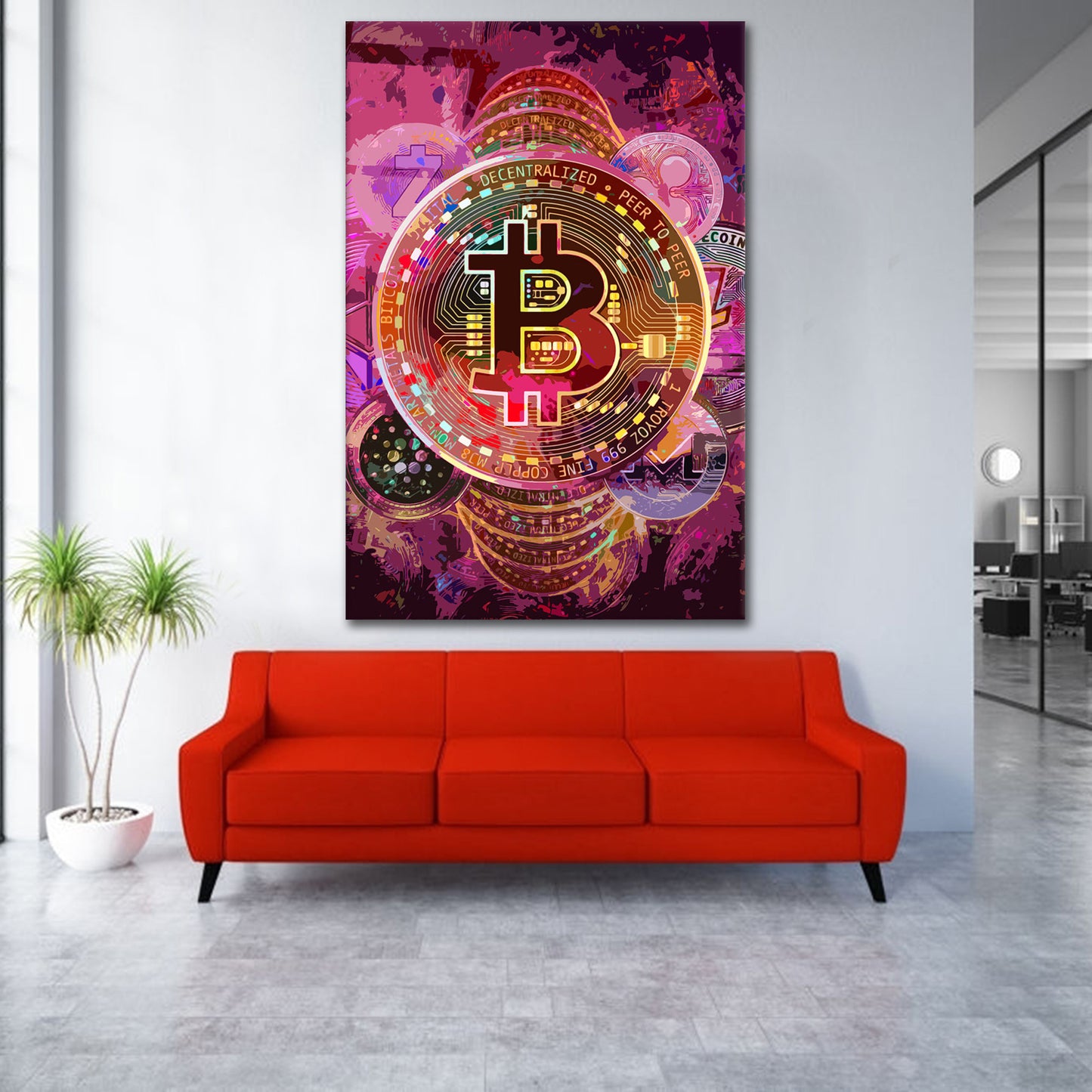 Wandbild Kunstwerk Bitcoin Peer To Peer Colour Style, Börse Büro