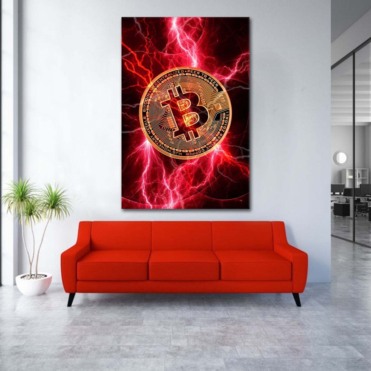 Wandbild Kunstwerk Bitcoin Red Style Colour, Kryptowährung