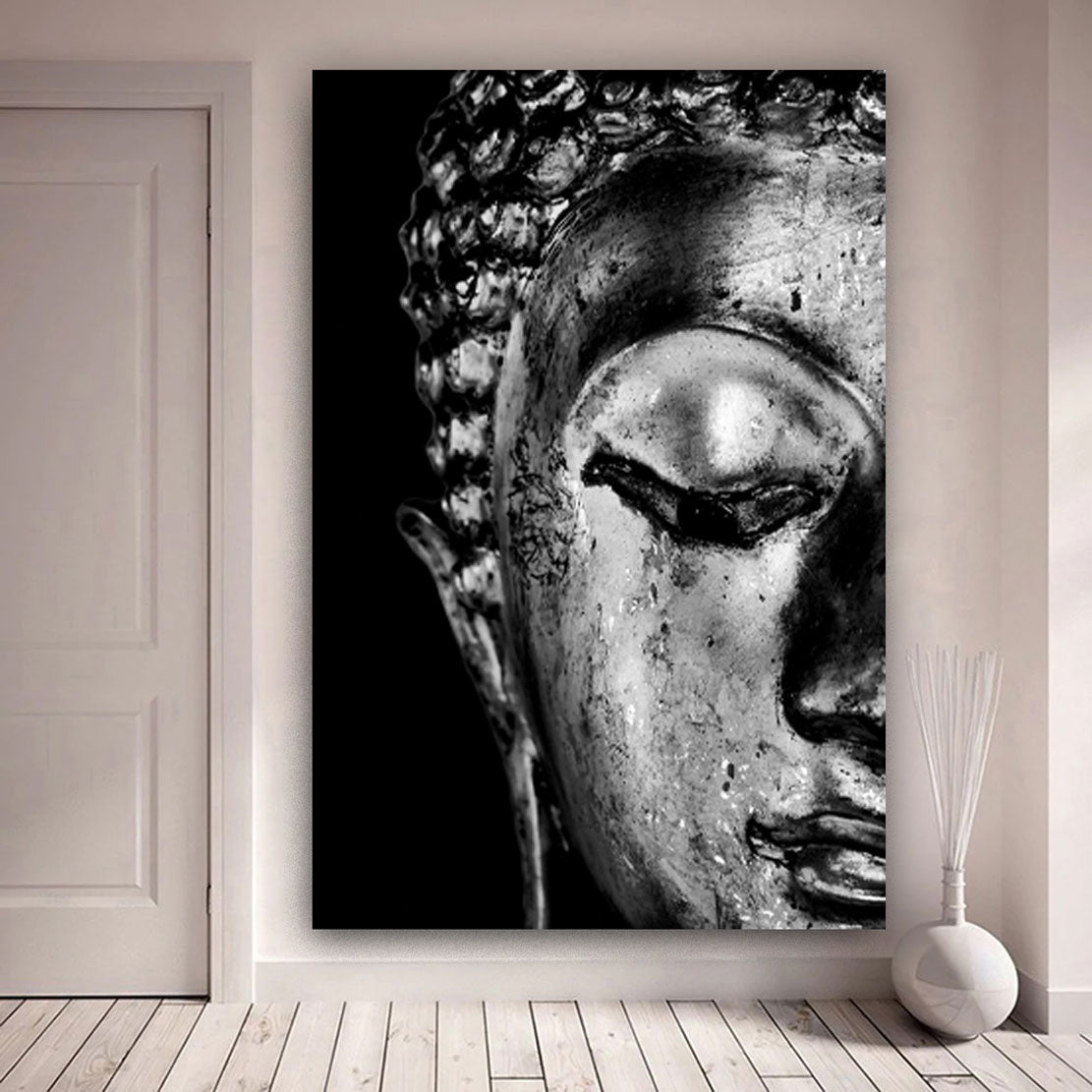 Wandbild Kunstwerk Buddha meditativ schwarz weiß