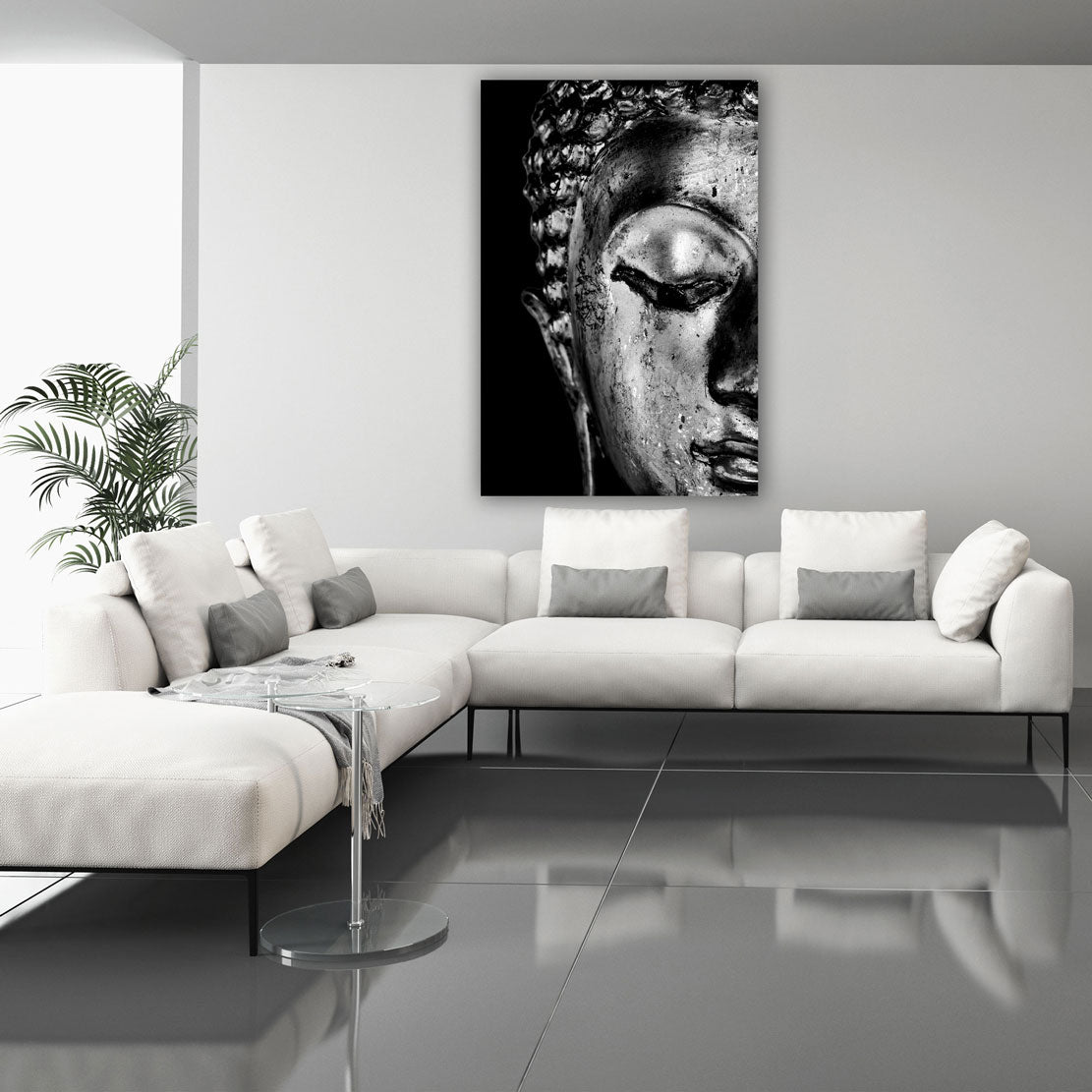 Wandbild Kunstwerk Buddha meditativ schwarz weiß