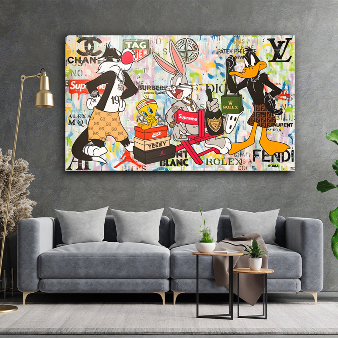 Wandbild Kunstwerk Bunny, Daffy, Tweety Pop Art Comic