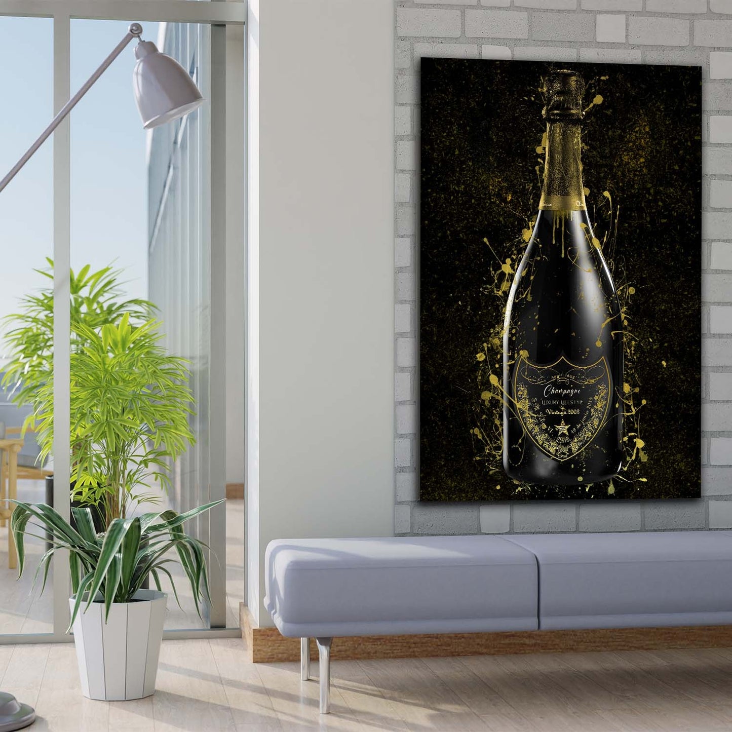 Wandbild Kunstwerk Champagner GOLD LUXURY LIFESTYLE Pop Art Flasche