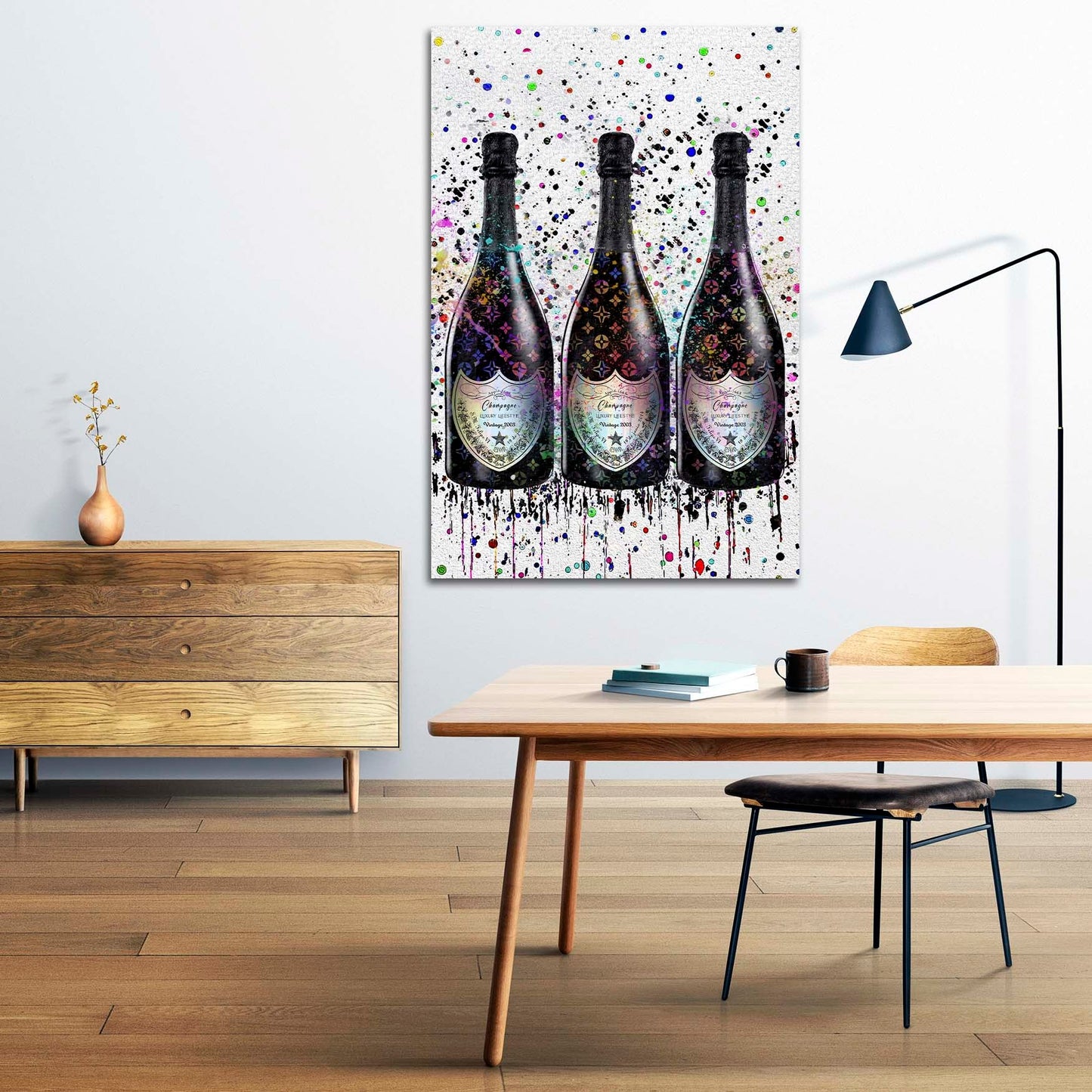 Wandbild Kunstwerk Champagner Lifestyle Pop Art Flasche