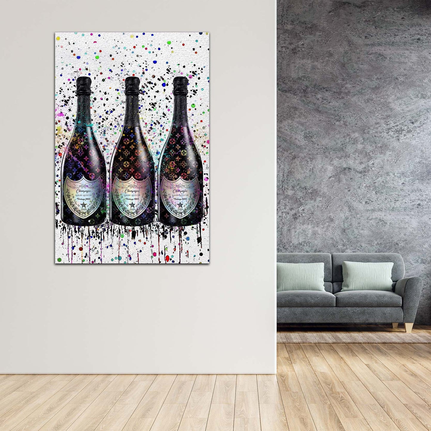 Wandbild Kunstwerk Champagner Lifestyle Pop Art Flasche