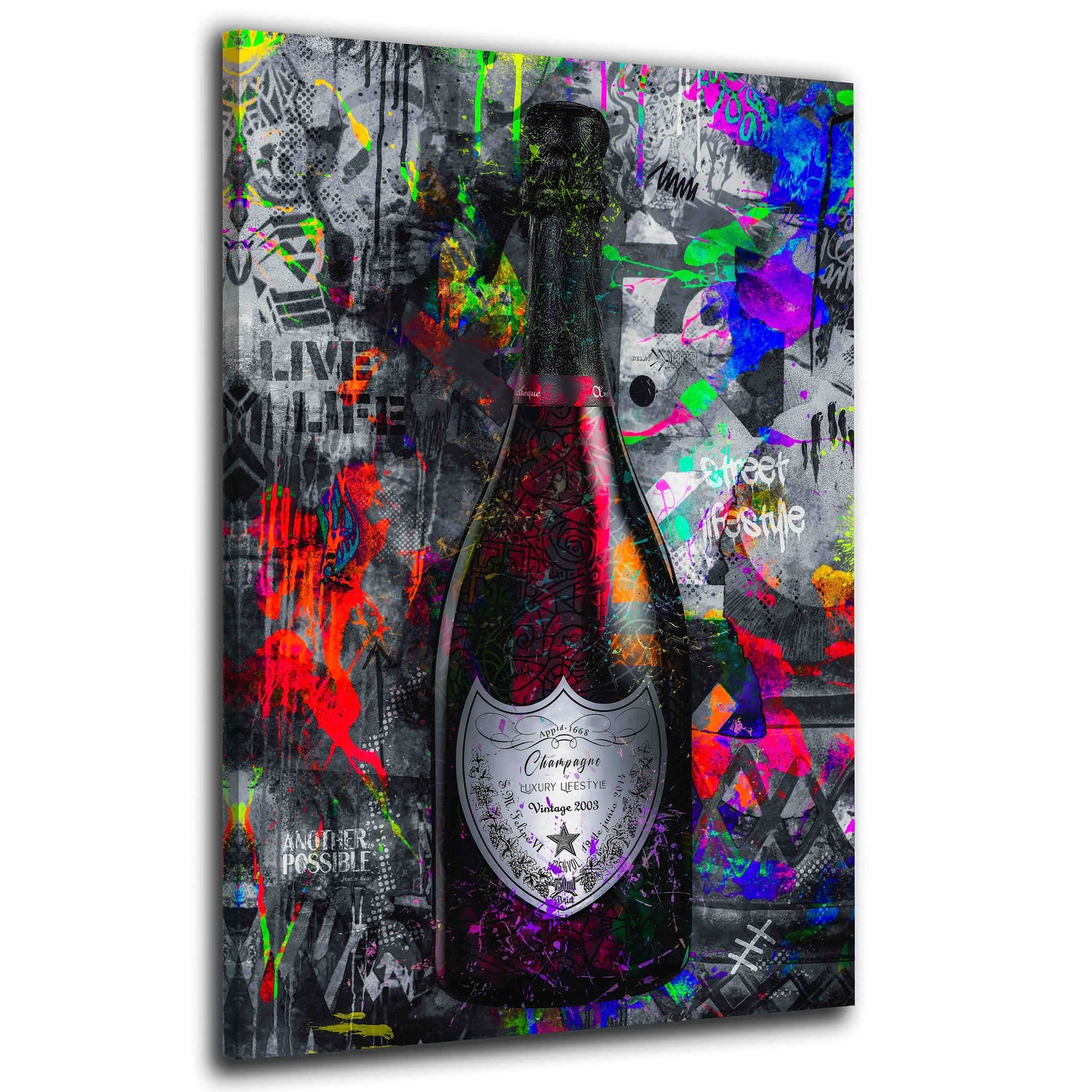 Wandbild Kunstwerk Champagner Lifestyle Street Art Flasche