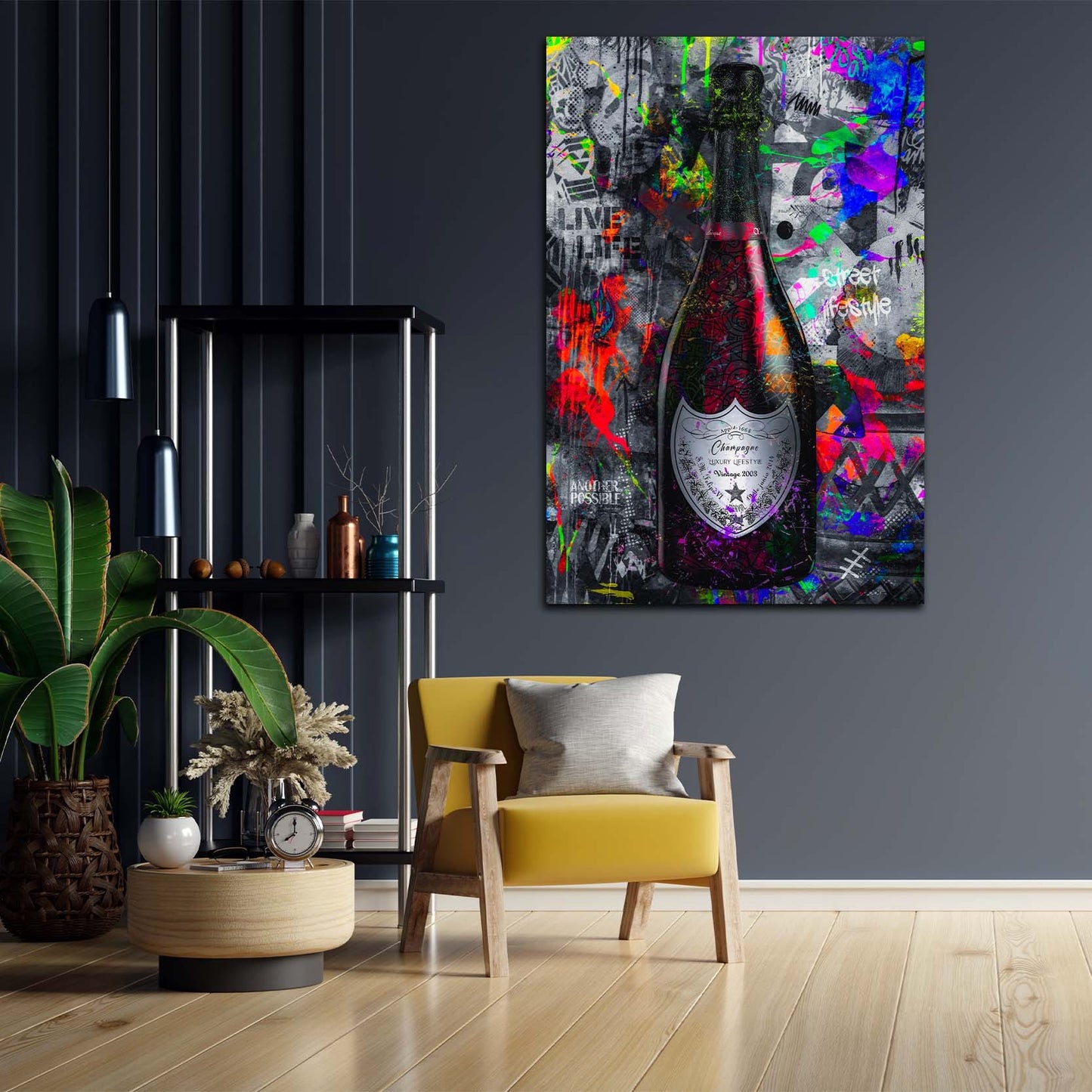 Wandbild Kunstwerk Champagner Lifestyle Street Art Flasche