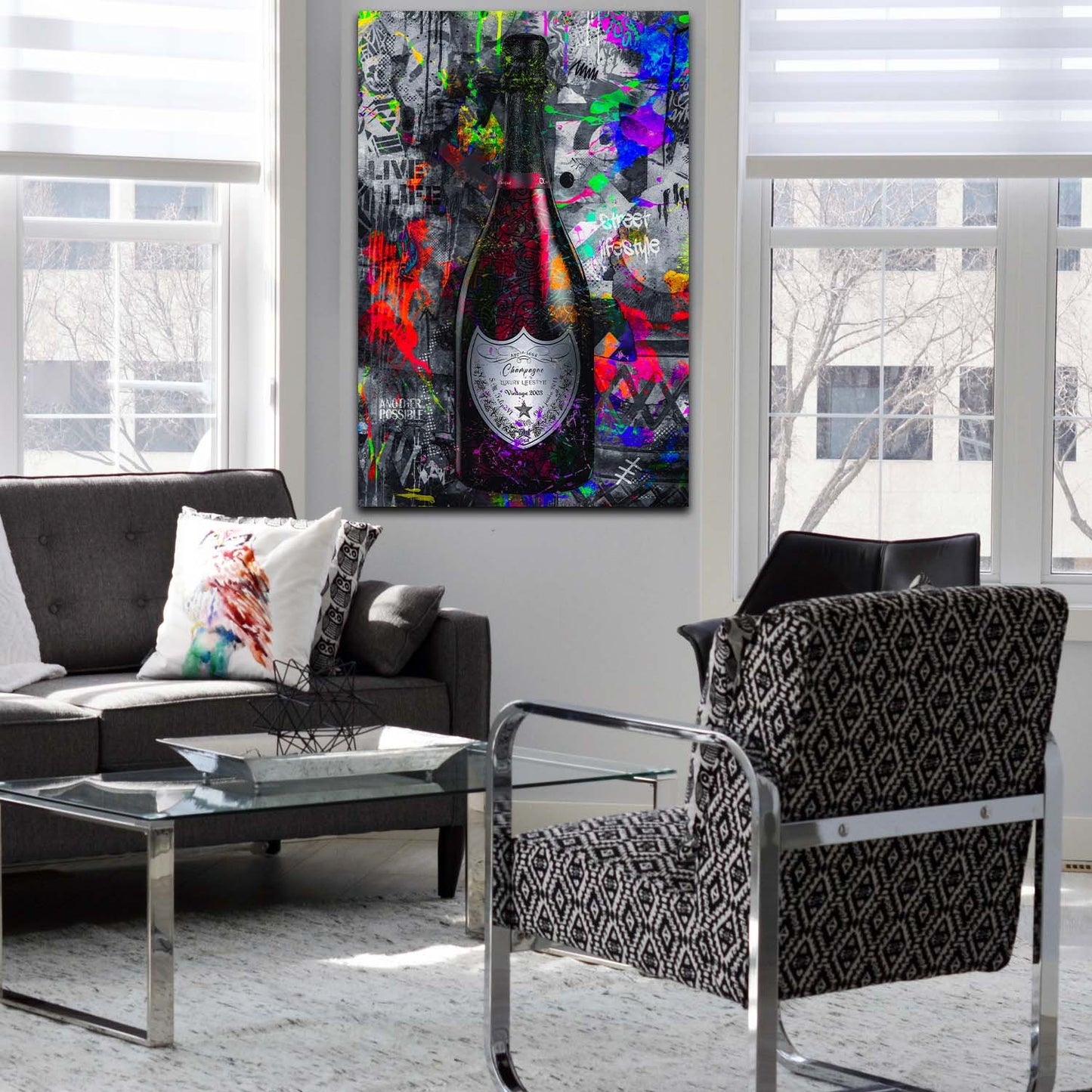 Wandbild Kunstwerk Champagner Lifestyle Street Art Flasche