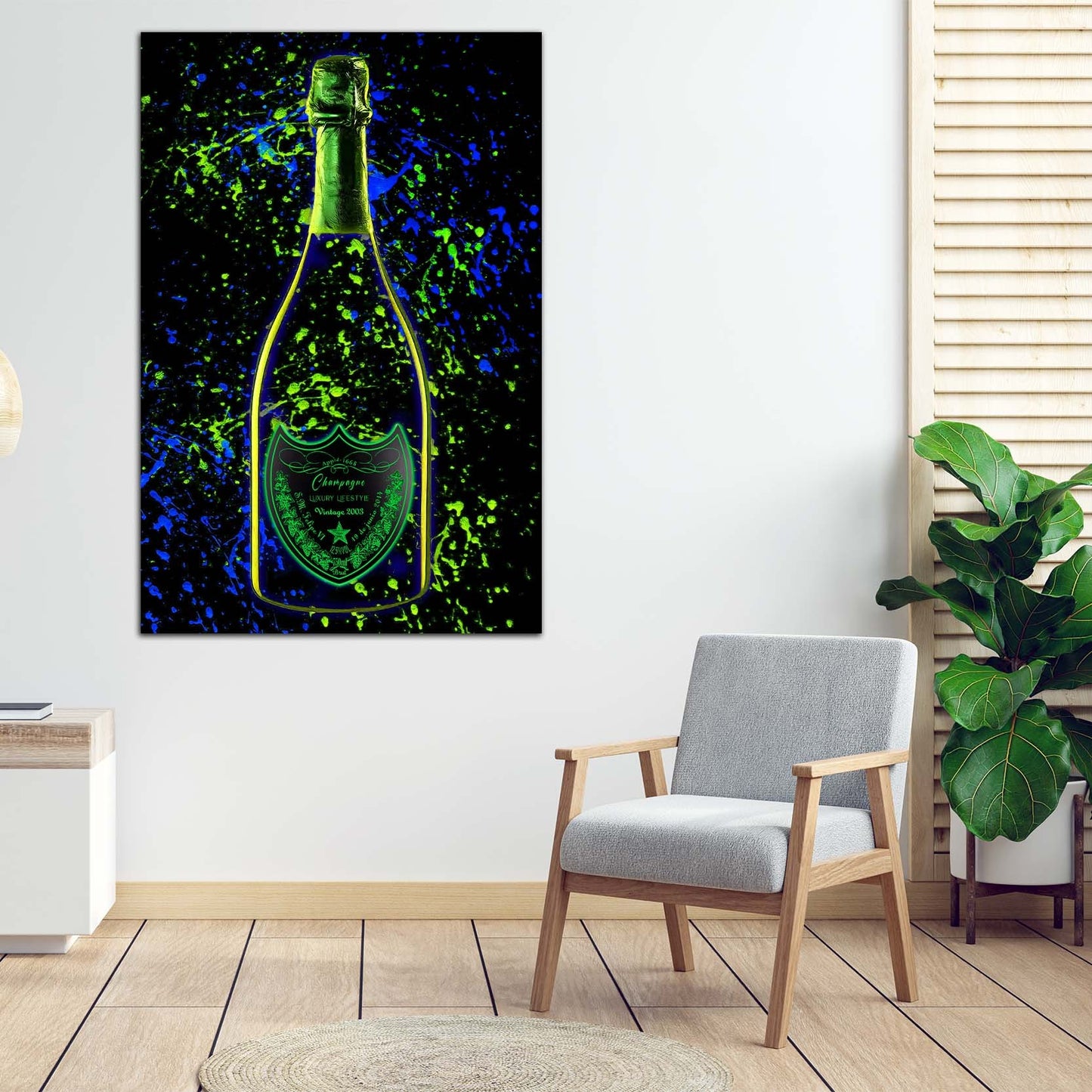 Wandbild Kunstwerk Champagner Pop Art LUXURY LIFESTYLE, Flasche