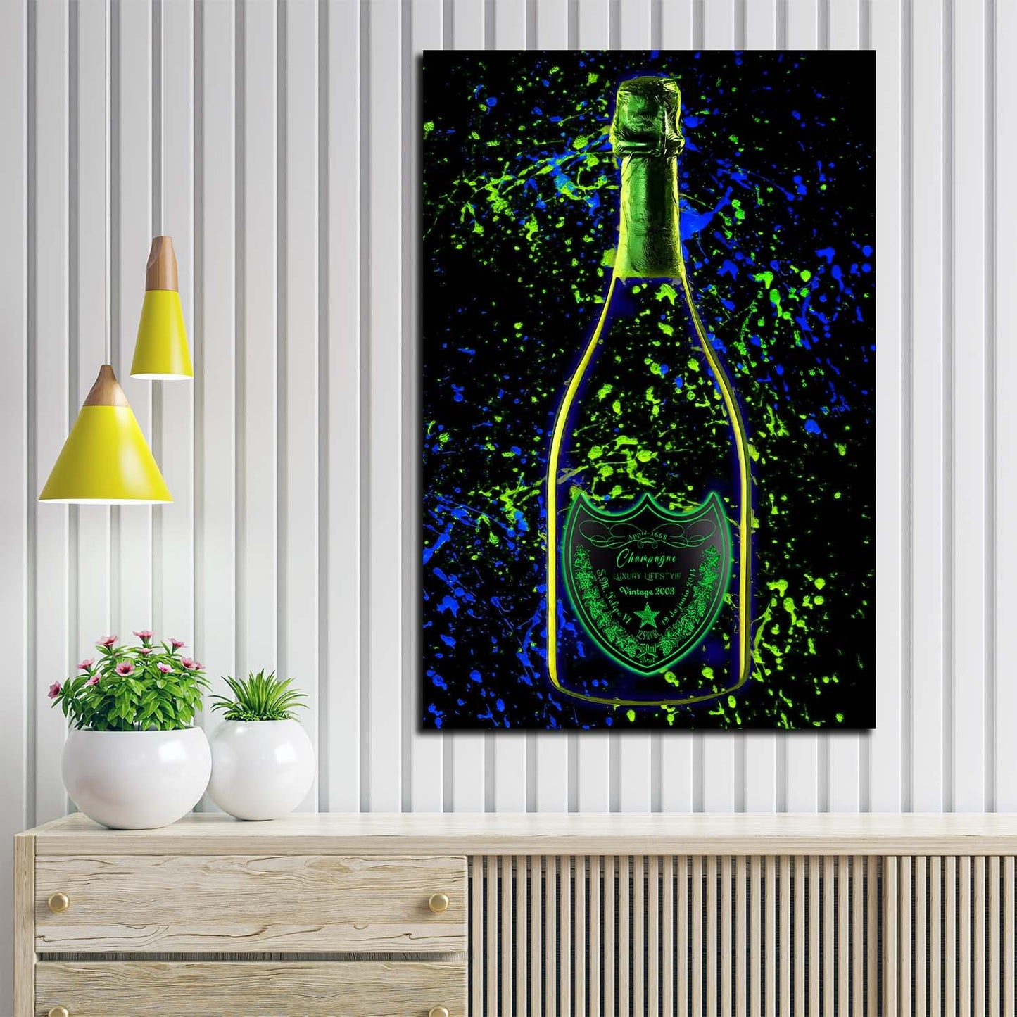 Wandbild Kunstwerk Champagner Pop Art LUXURY LIFESTYLE, Flasche