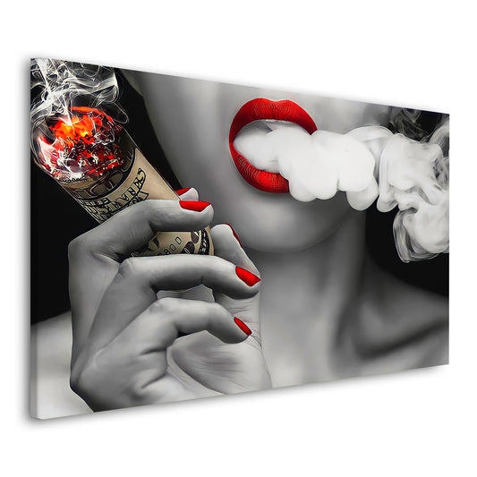 Wandbild Kunstwerk Dollar Smoke Women Style, Motivation