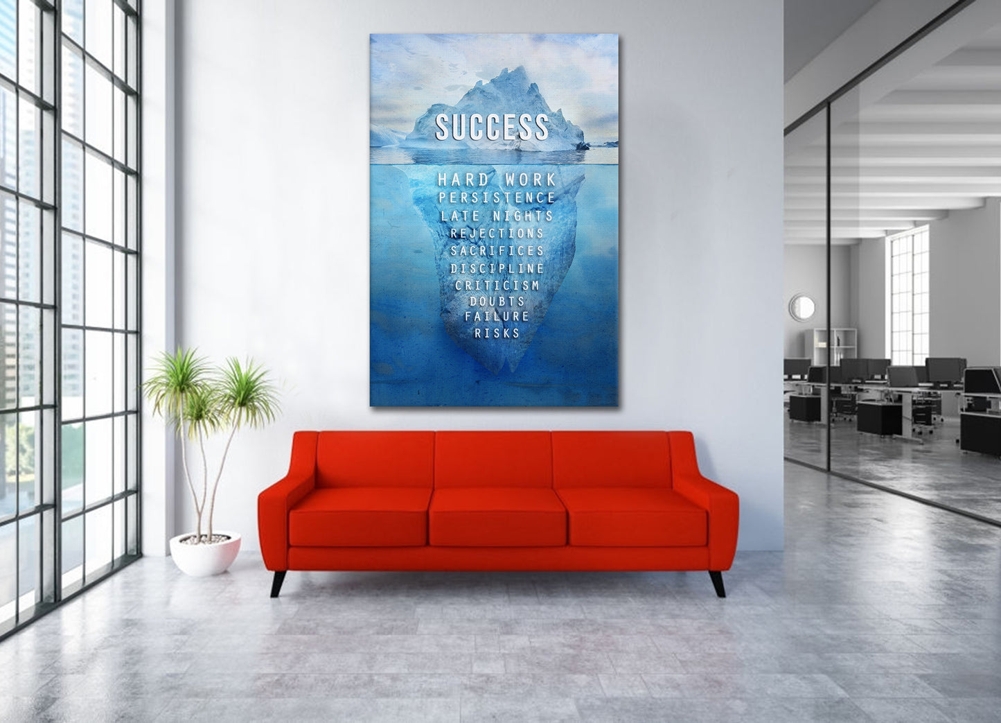 Wandbild Kunstwerk Eisberg Success Blue Style Motivation, Büro