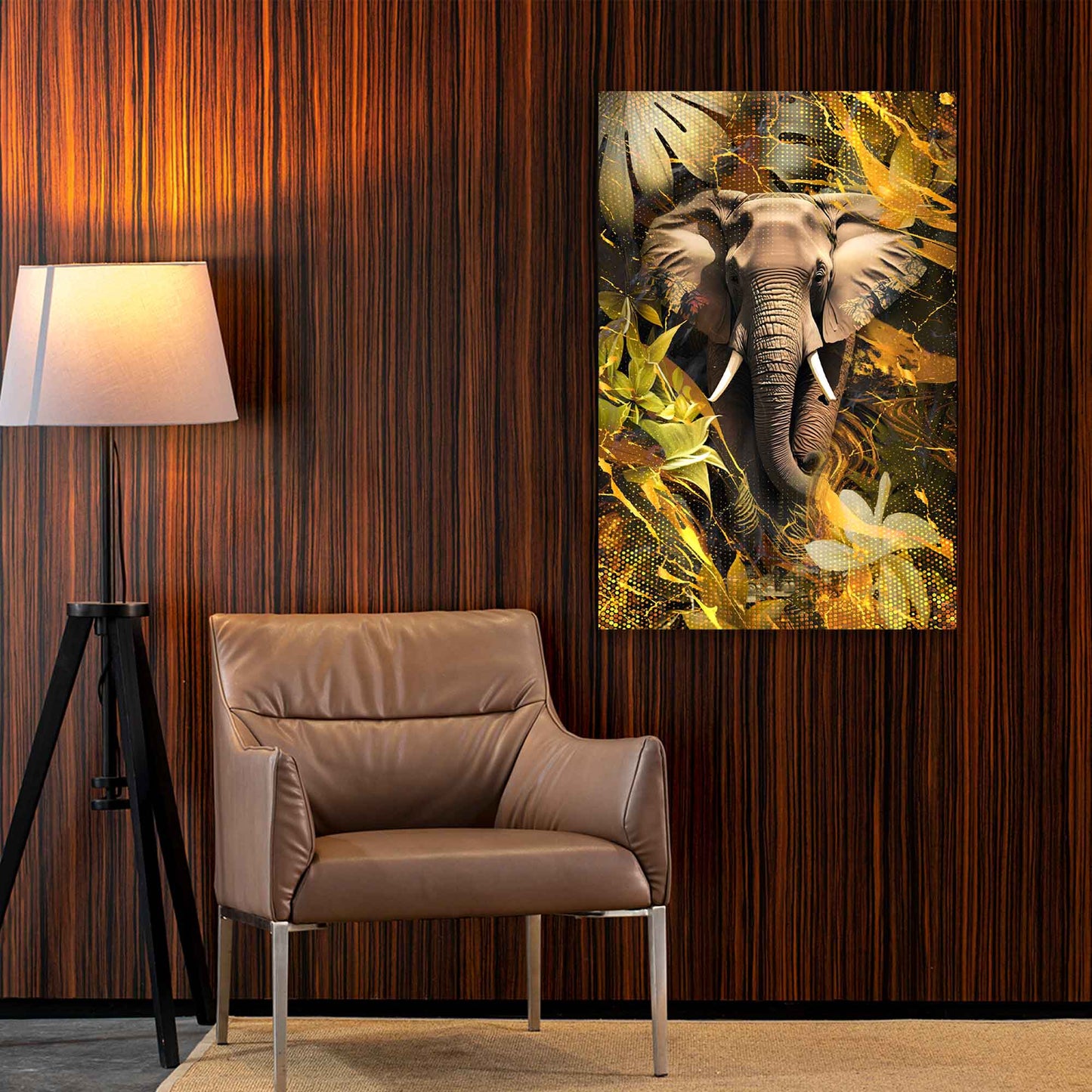 Wandbild Kunstwerk Elefant Gold Style