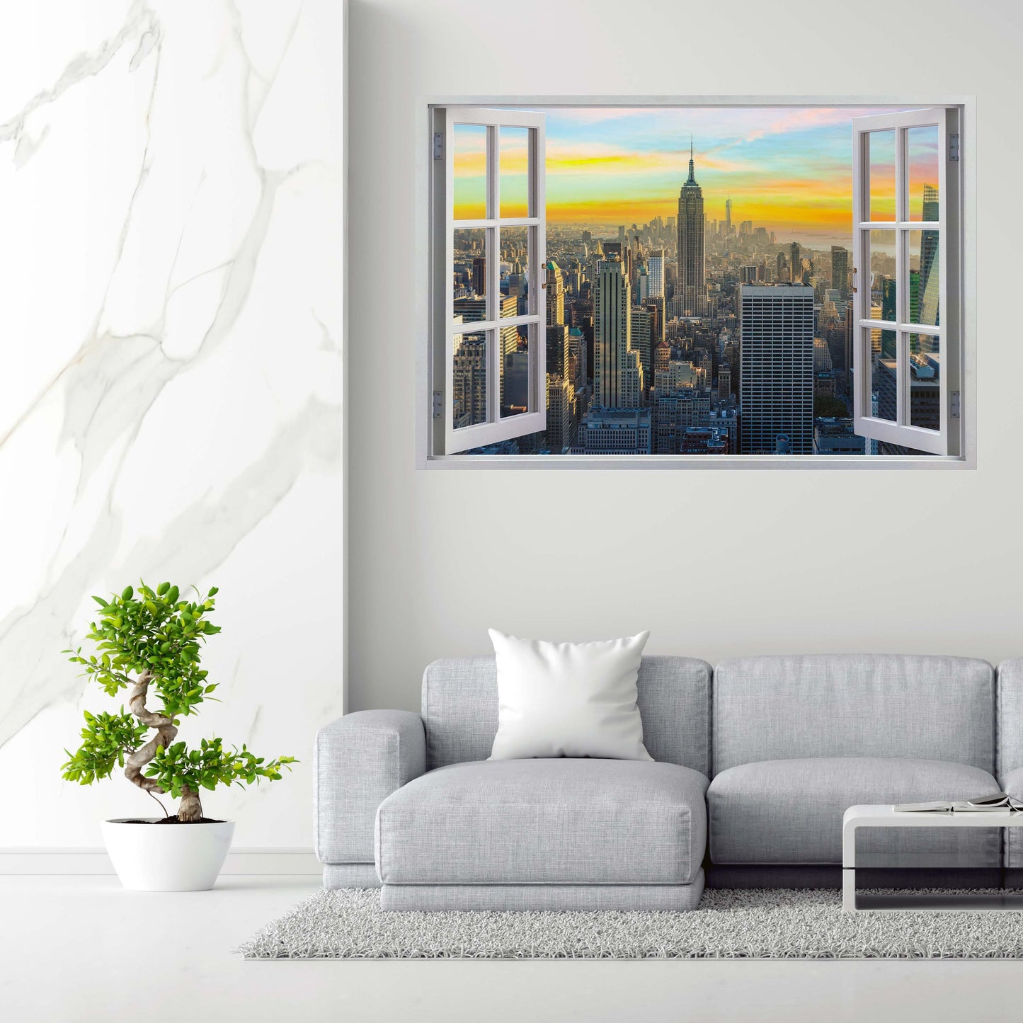 Wandbild Kunstwerk Fenster New York Skyline Yellow Sky, USA