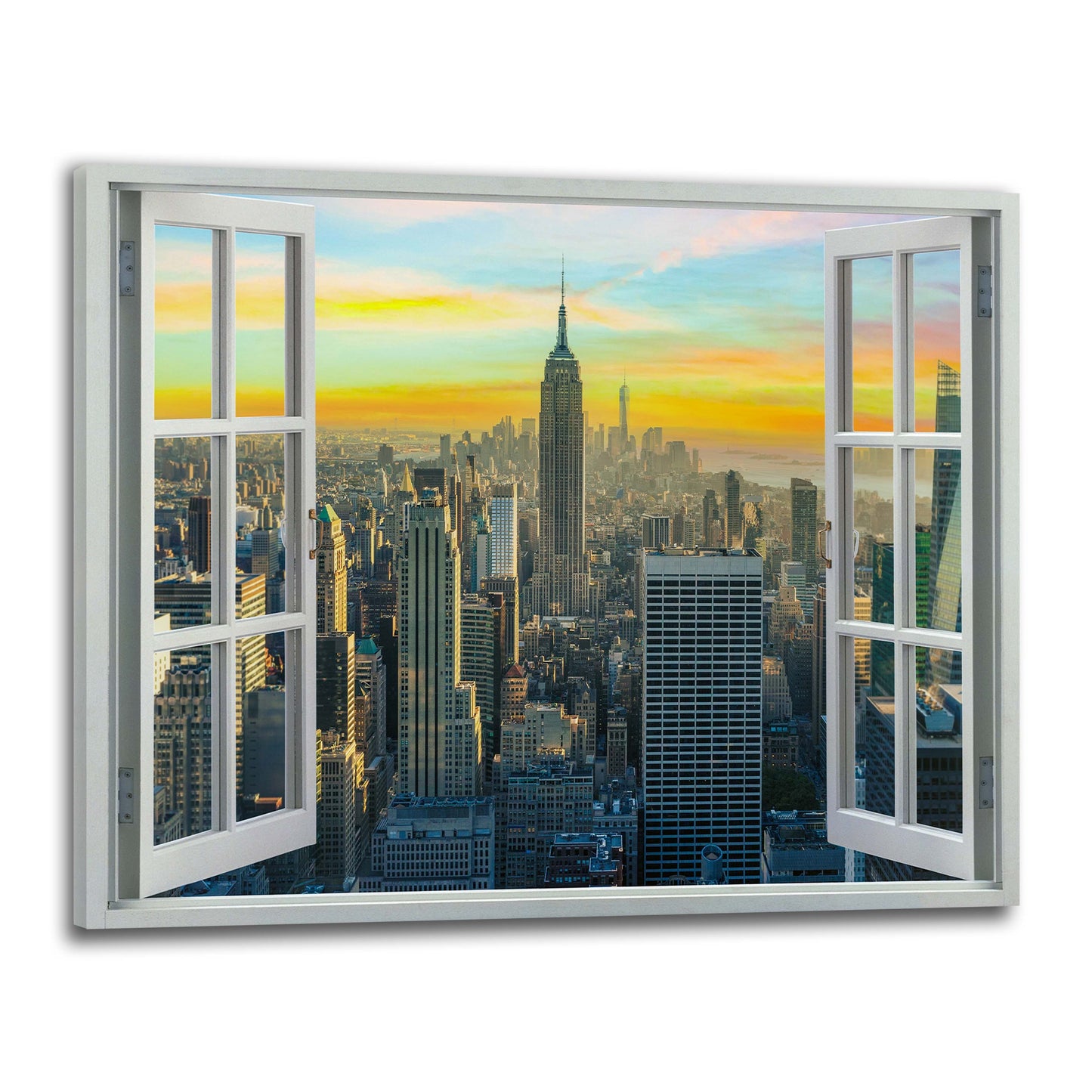 Wandbild Kunstwerk Fenster New York Skyline Yellow Sky, USA