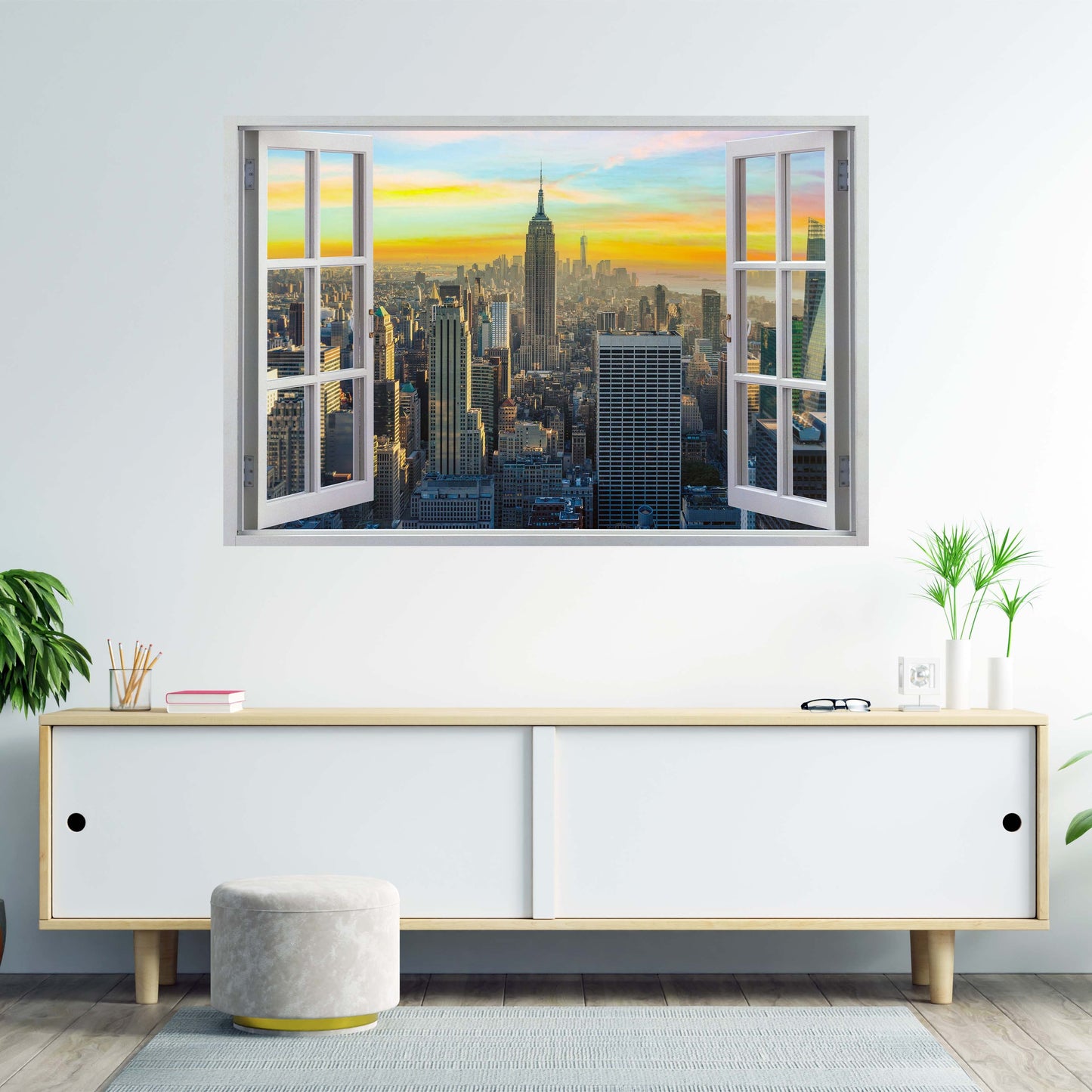 Wandbild Kunstwerk Fenster New York Skyline Yellow Sky, USA