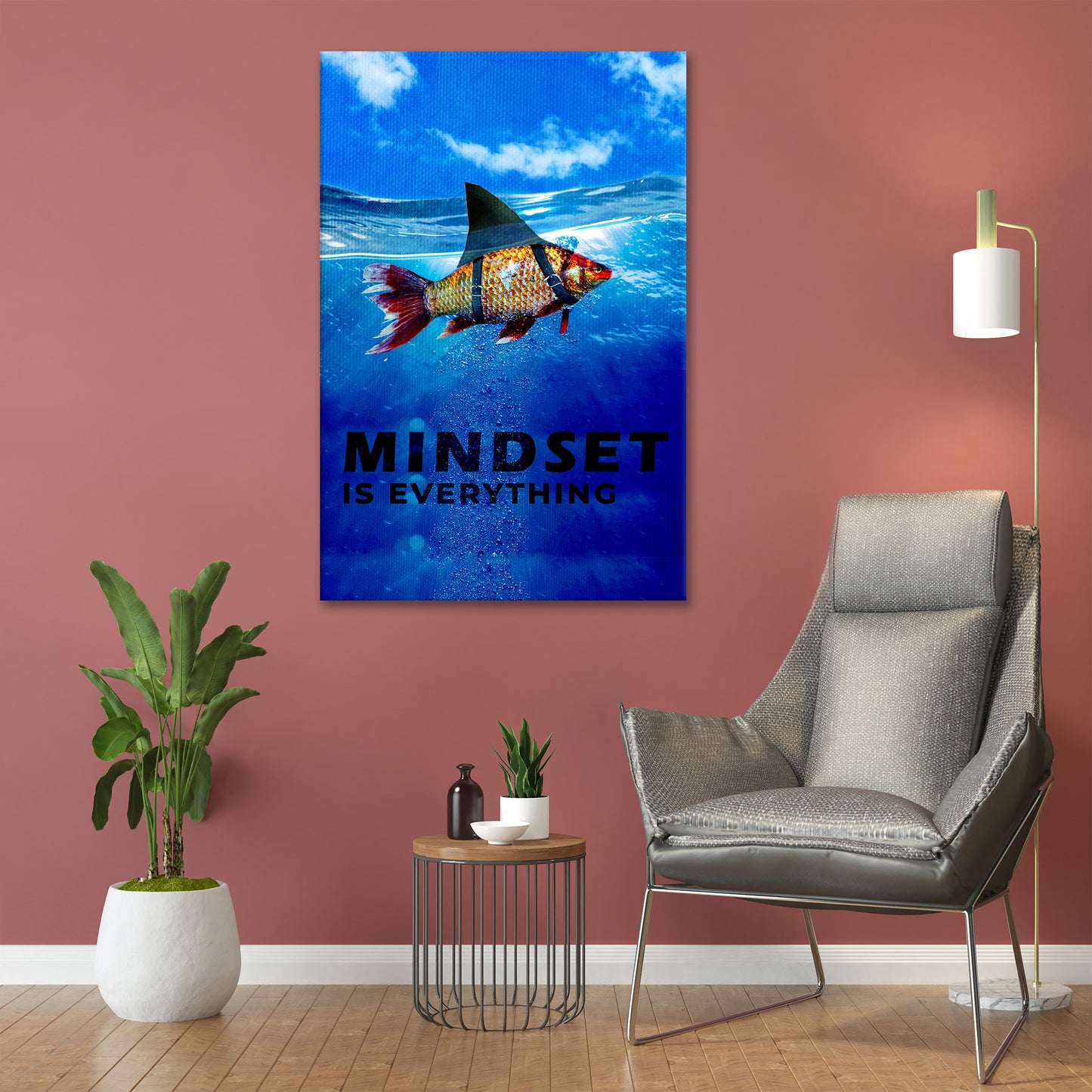 Wandbild Kunstwerk Fisch Mindset Is Everything Motivation