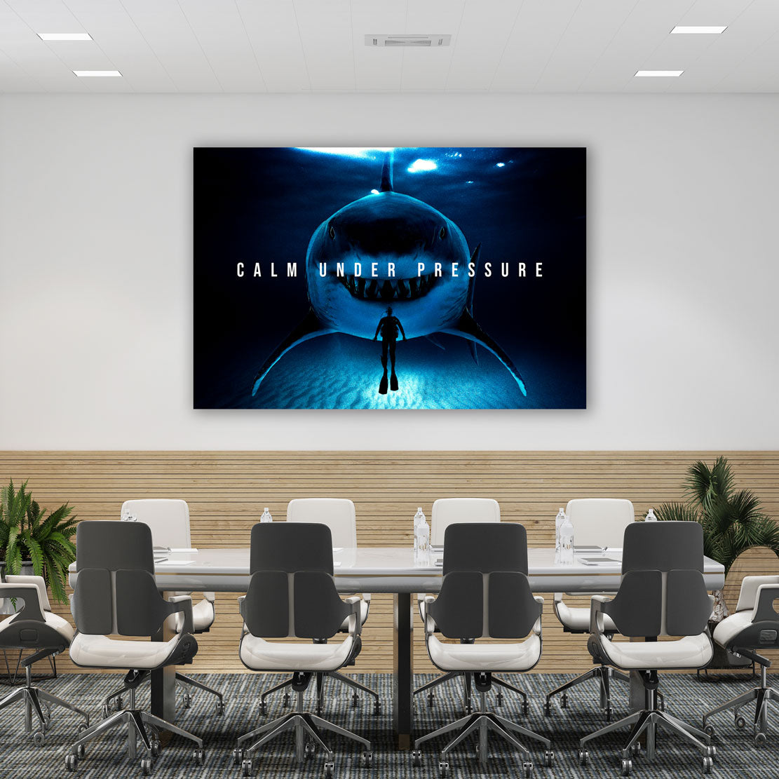 Wandbild Kunstwerk Hai Calm Under Pressure Dark Style, Motivation