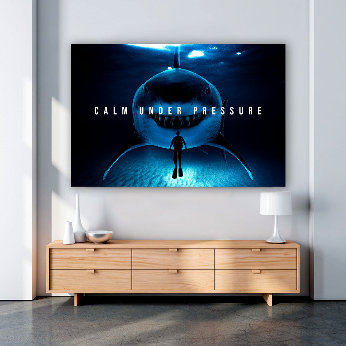 Wandbild Kunstwerk Hai Calm Under Pressure Dark Style, Motivation