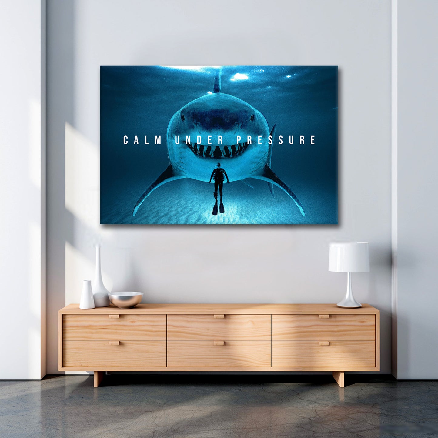 Wandbild Kunstwerk Hai Calm Under Pressure, Motivation